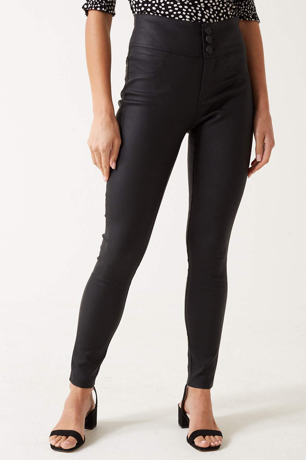 Topshop Tall faux leather skinny fit moto pants in black