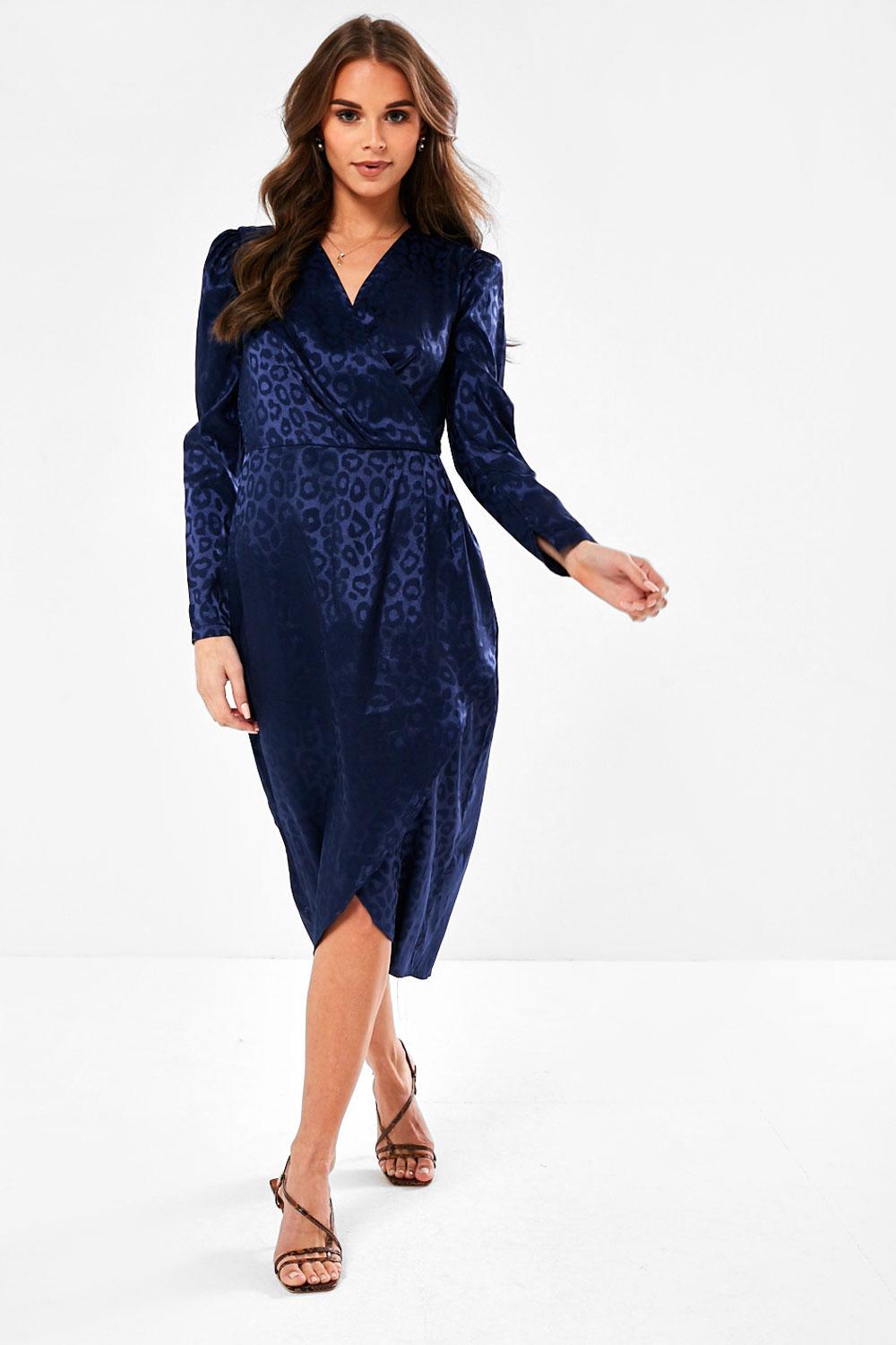 Marc Angelo Cooper Jacquard Midi Dress In Navy Iclothing Iclothing 7157