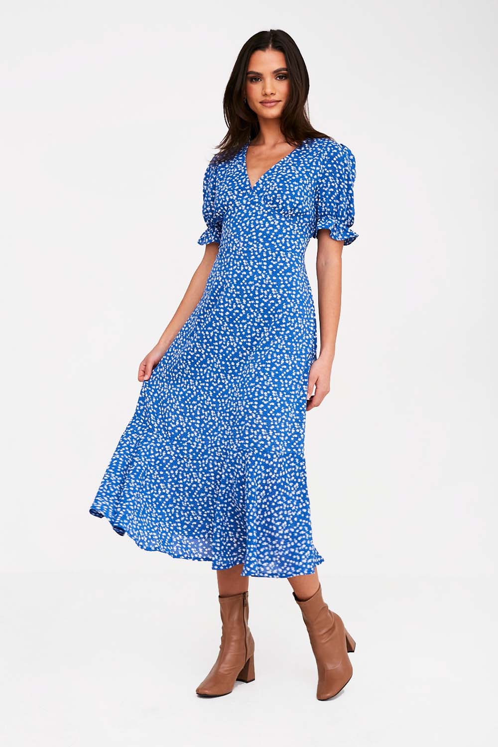 Marc Angelo Blue Floral Midi Dress Iclothing Iclothing 9814