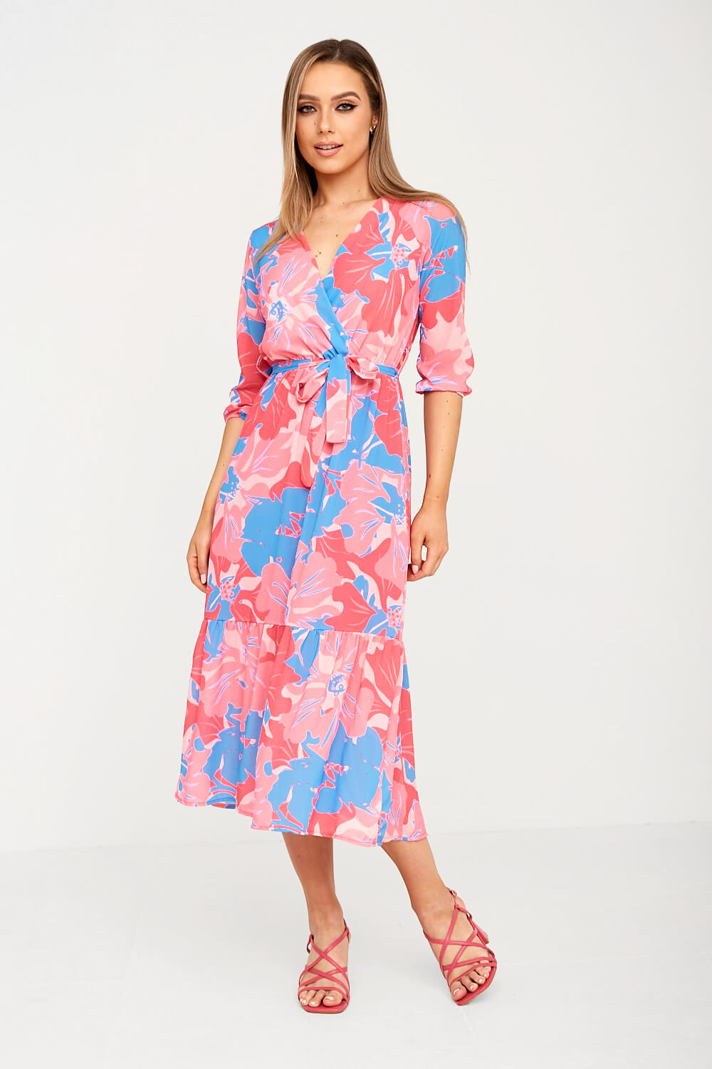 Kate and Pippa Boho Floral Midi Dress in Pink and Blue | iCLOTHING ...