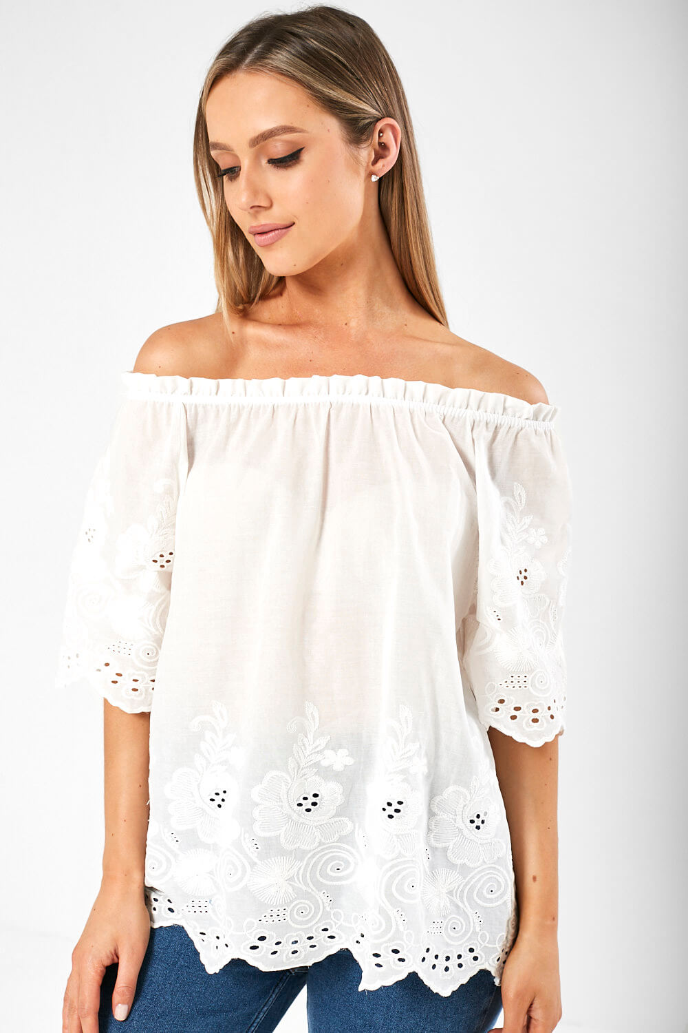 Stella Broderie Anglaise Top in White | iCLOTHING - iCLOTHING