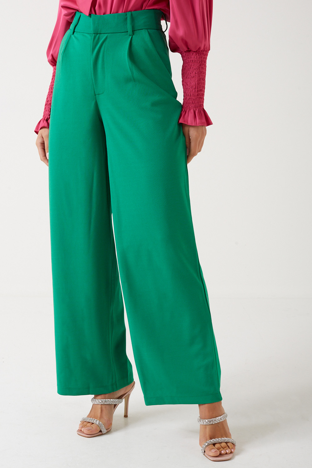 JDY Catia Wide Leg Trousers in Green | iCLOTHING - iCLOTHING