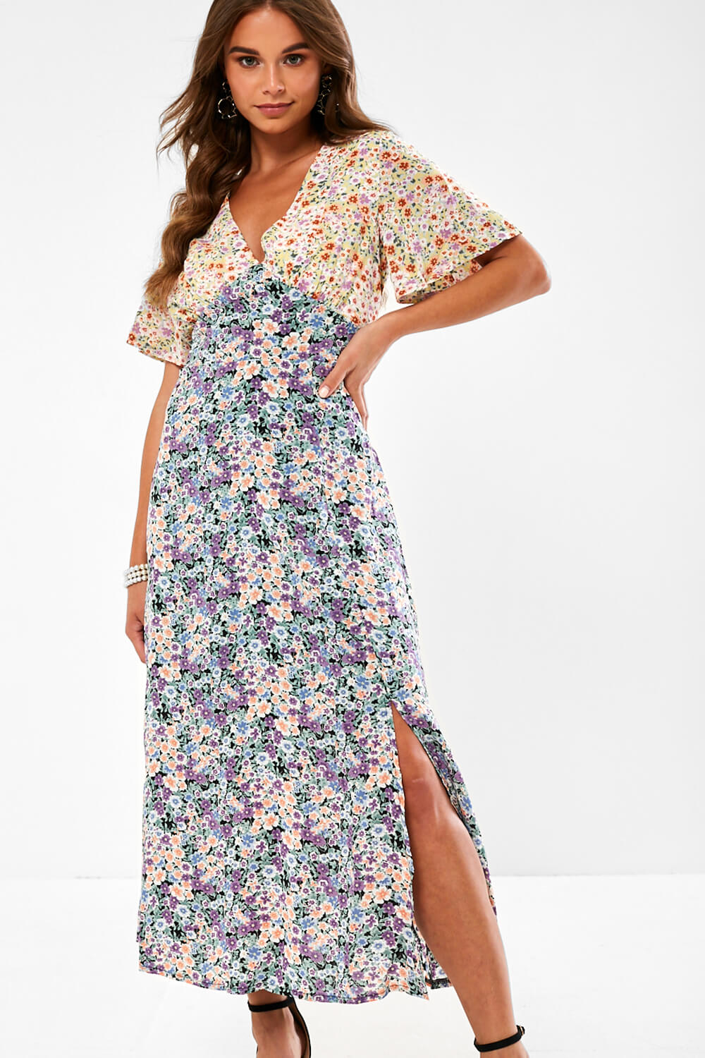 Pixie Daisy Coco Ditsy Floral V Neck Midi Dress | iCLOTHING - iCLOTHING