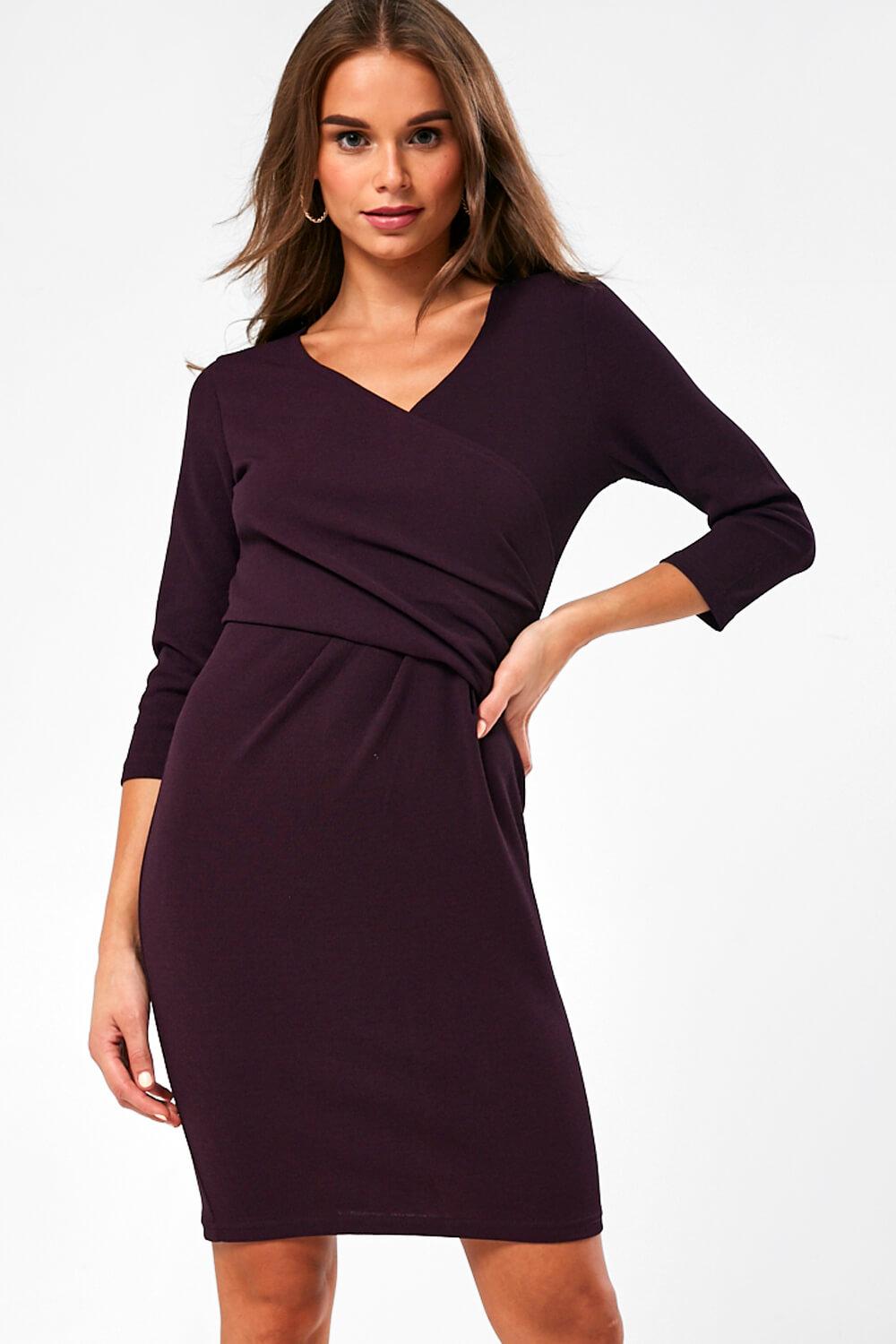 B.Young Rutina Crossover Dress in Plum | iCLOTHING - iCLOTHING