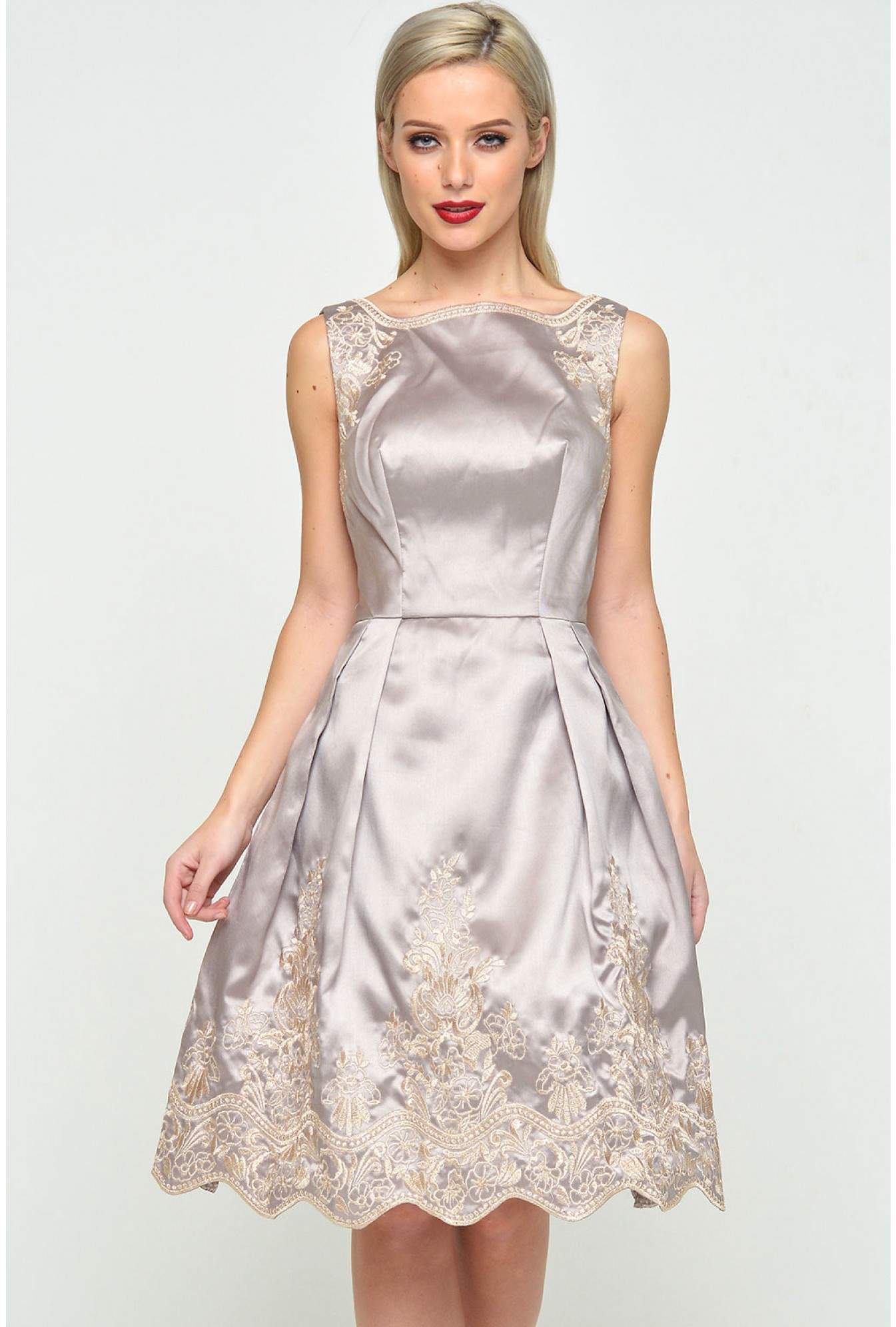 embroidered satin dress