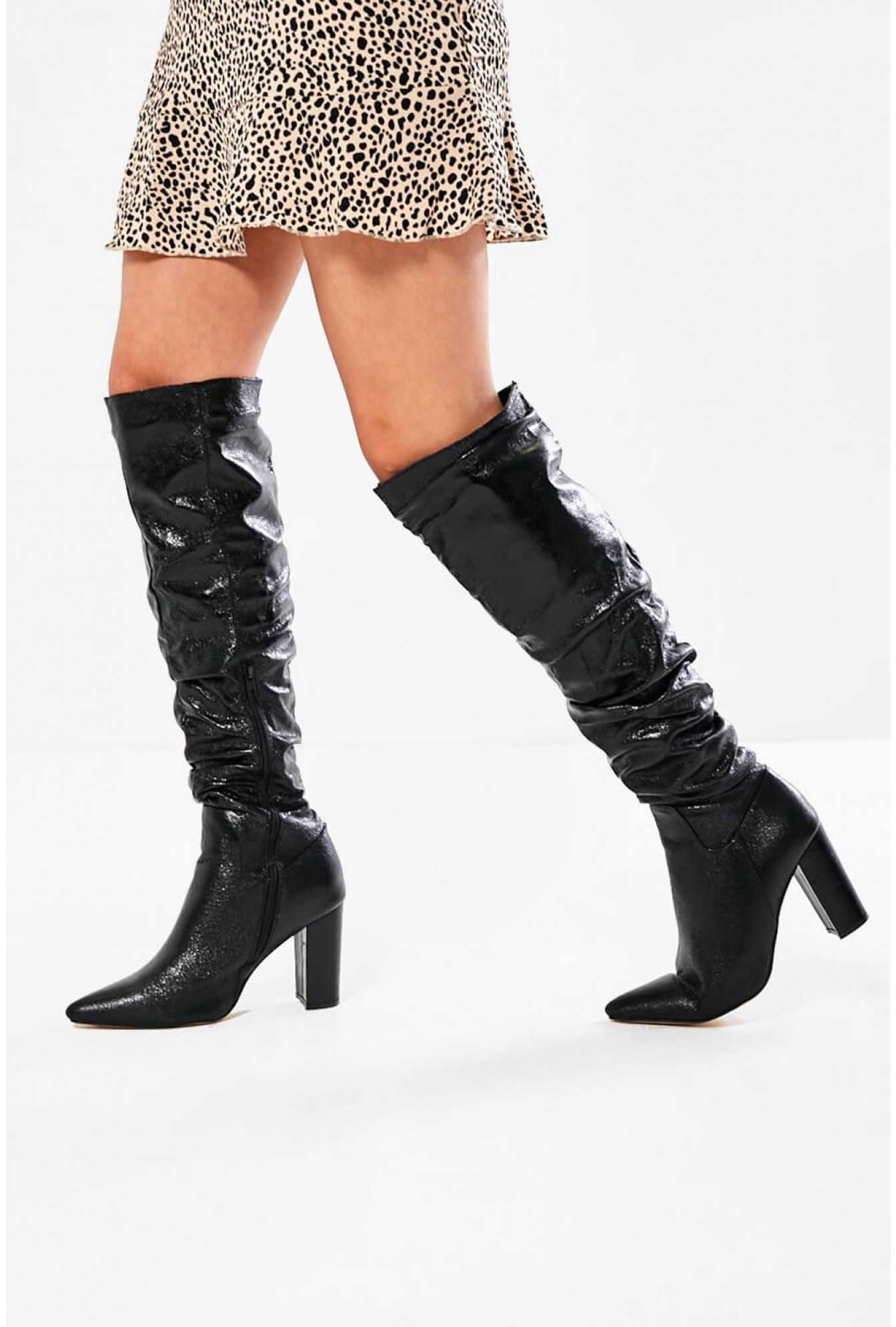 faux leather knee boots