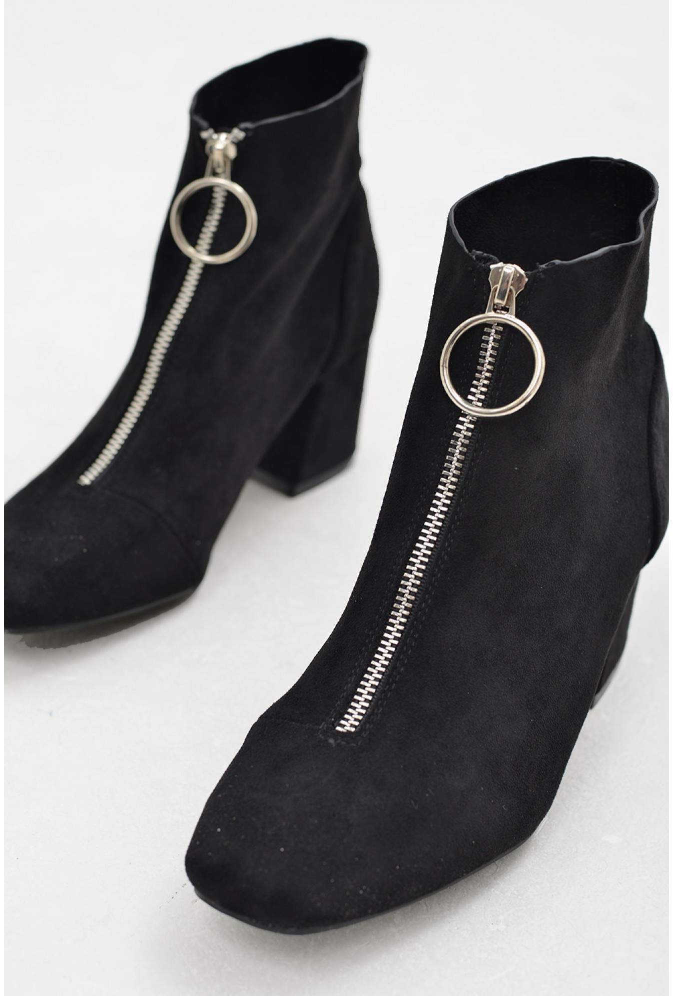 black ankle boots with zip at front