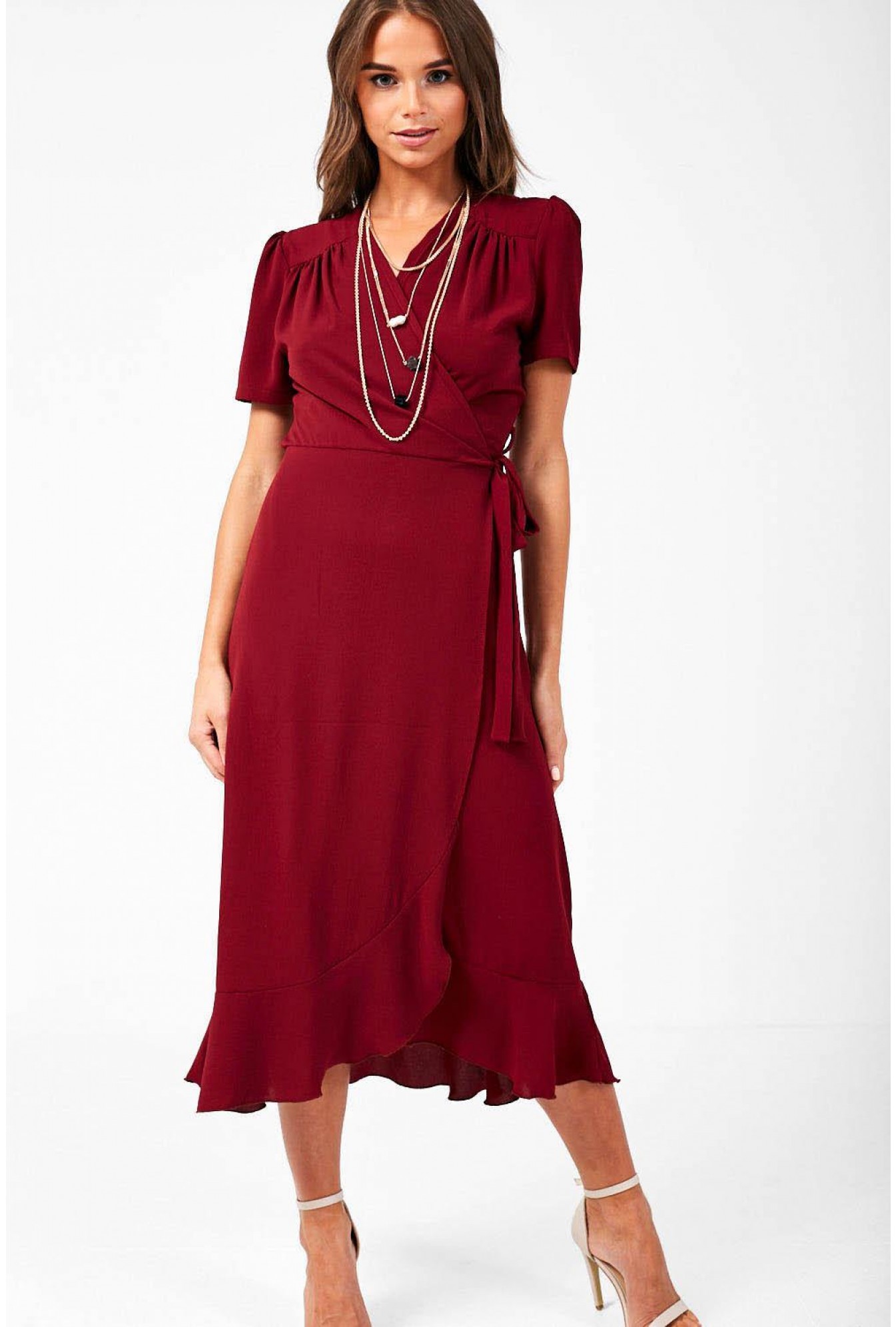 Burgundy Wrap Midi Dress Flash Sales ...