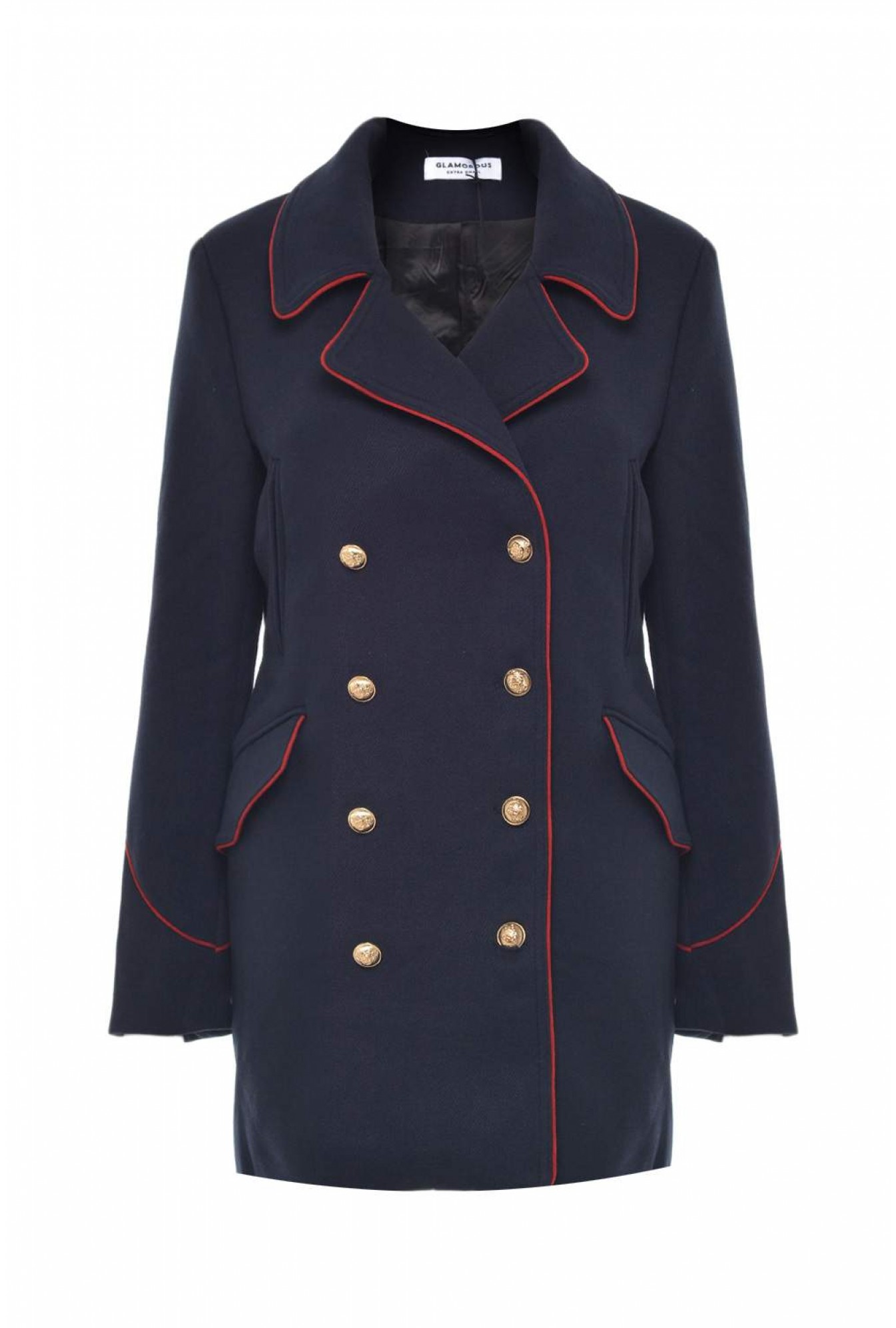 Glamorous Louisa Double Breasted Military Coat in Navy | iCLOTHING