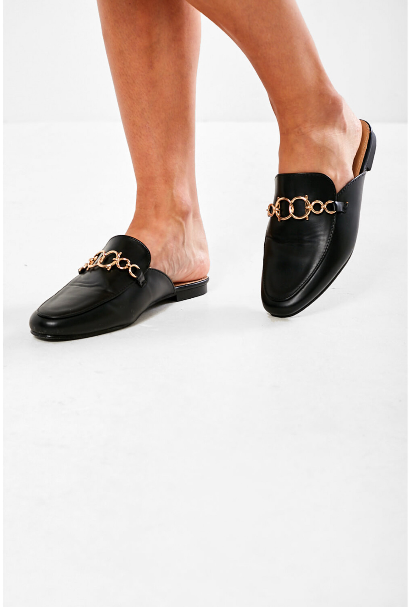 Remi Backless Chain Mule Loafer in Black