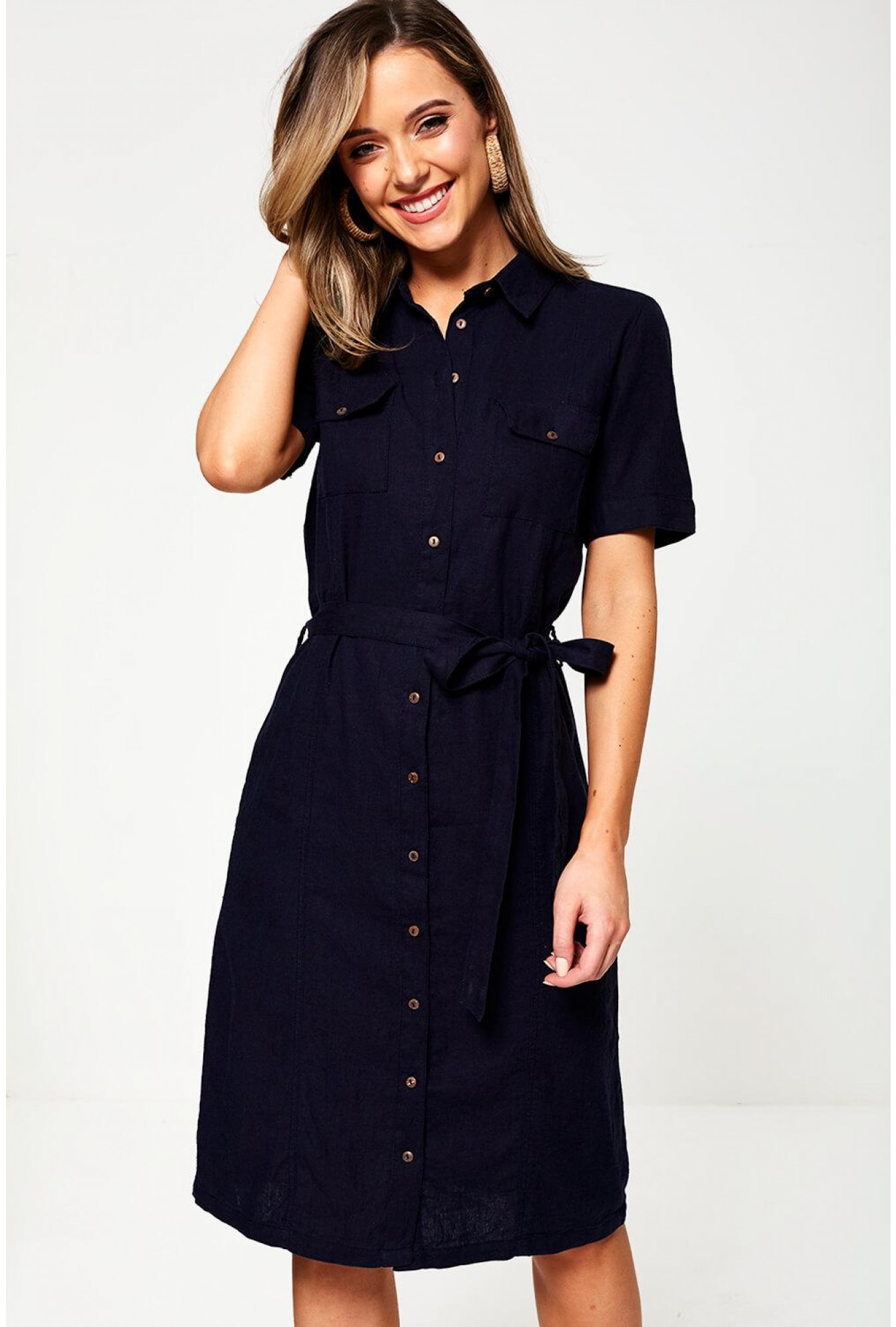 Navy Linen Shirt Dress on Sale, UP TO ...