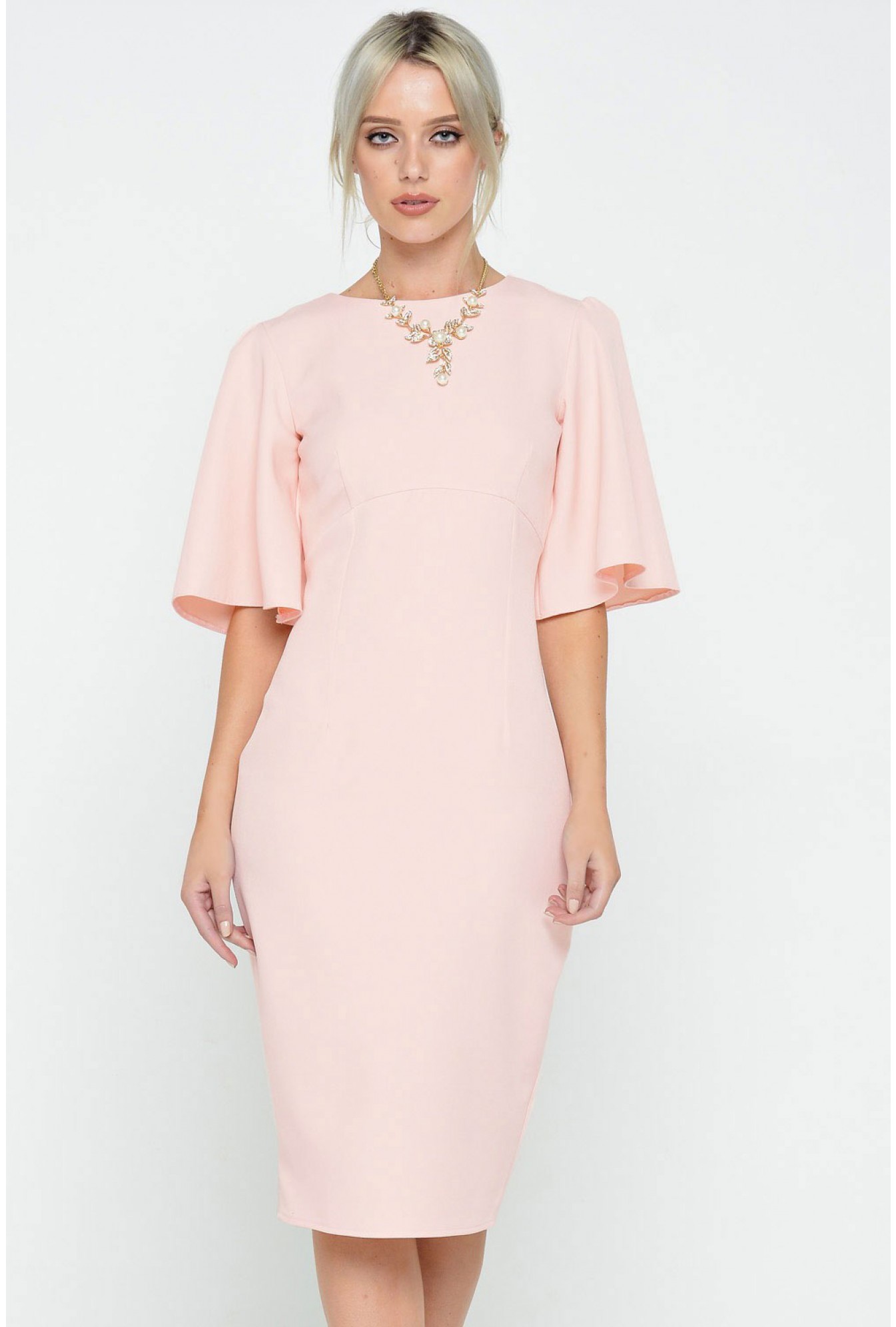 pink cape sleeve dress