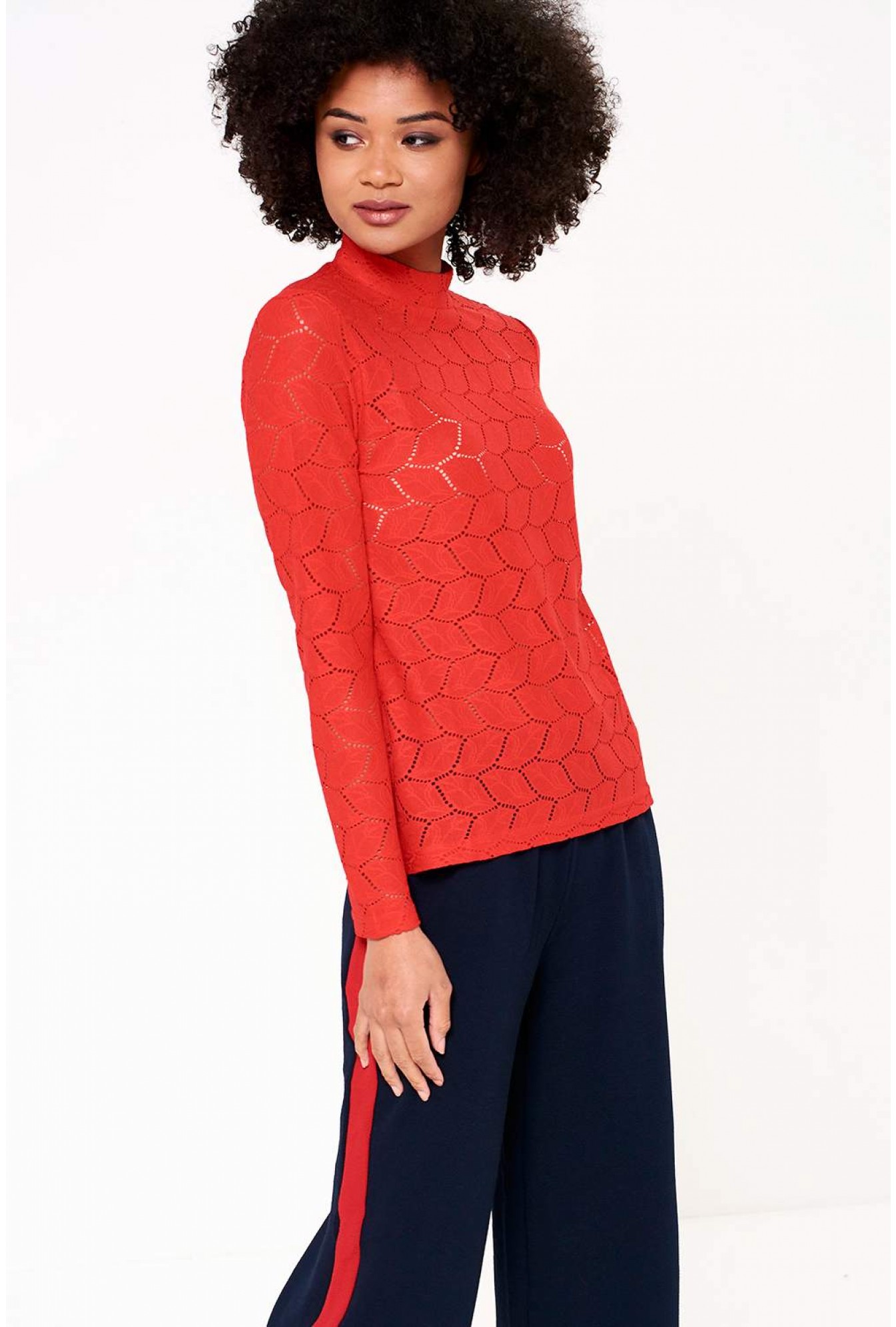 red lace high neck top