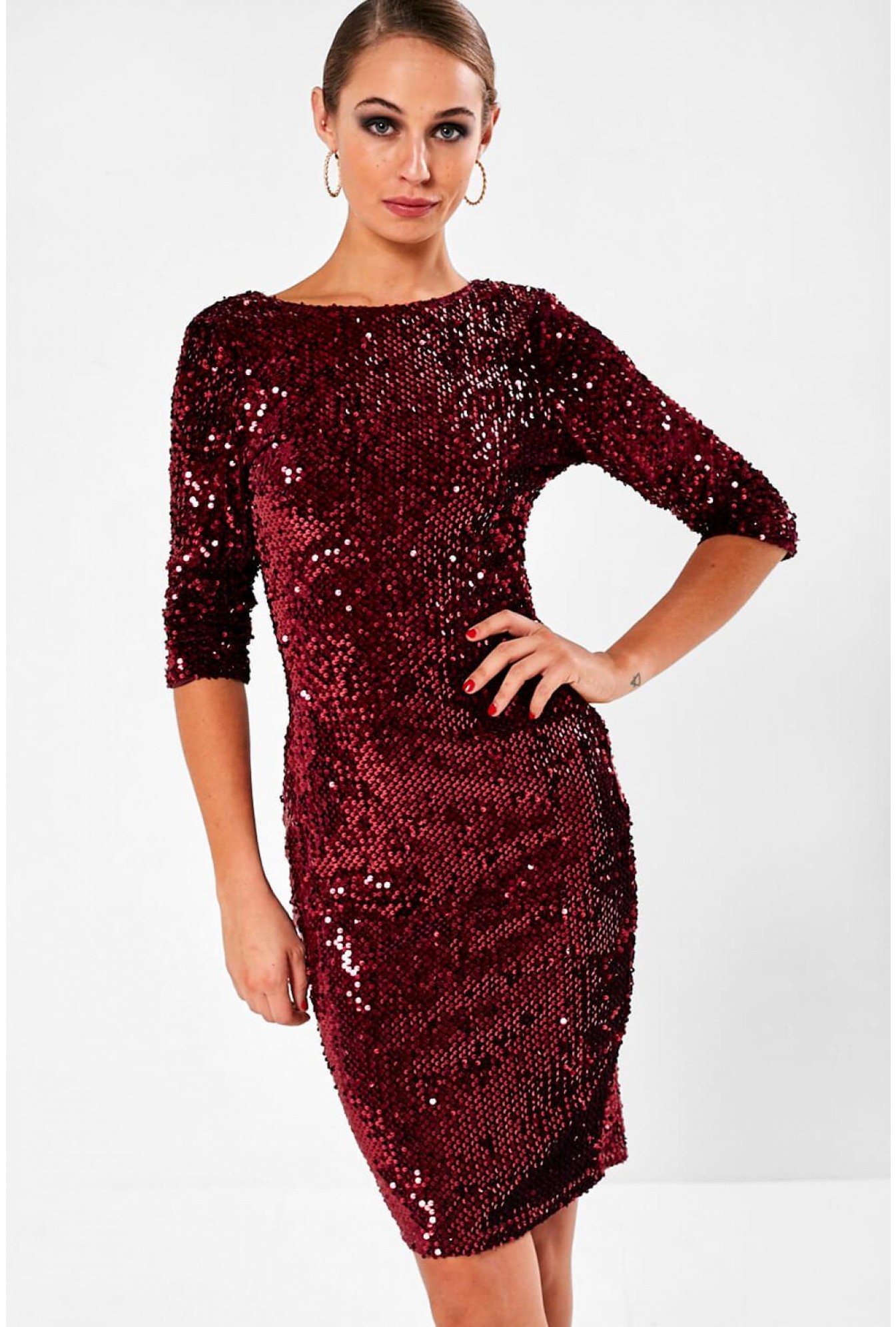 wine color sequin dress
