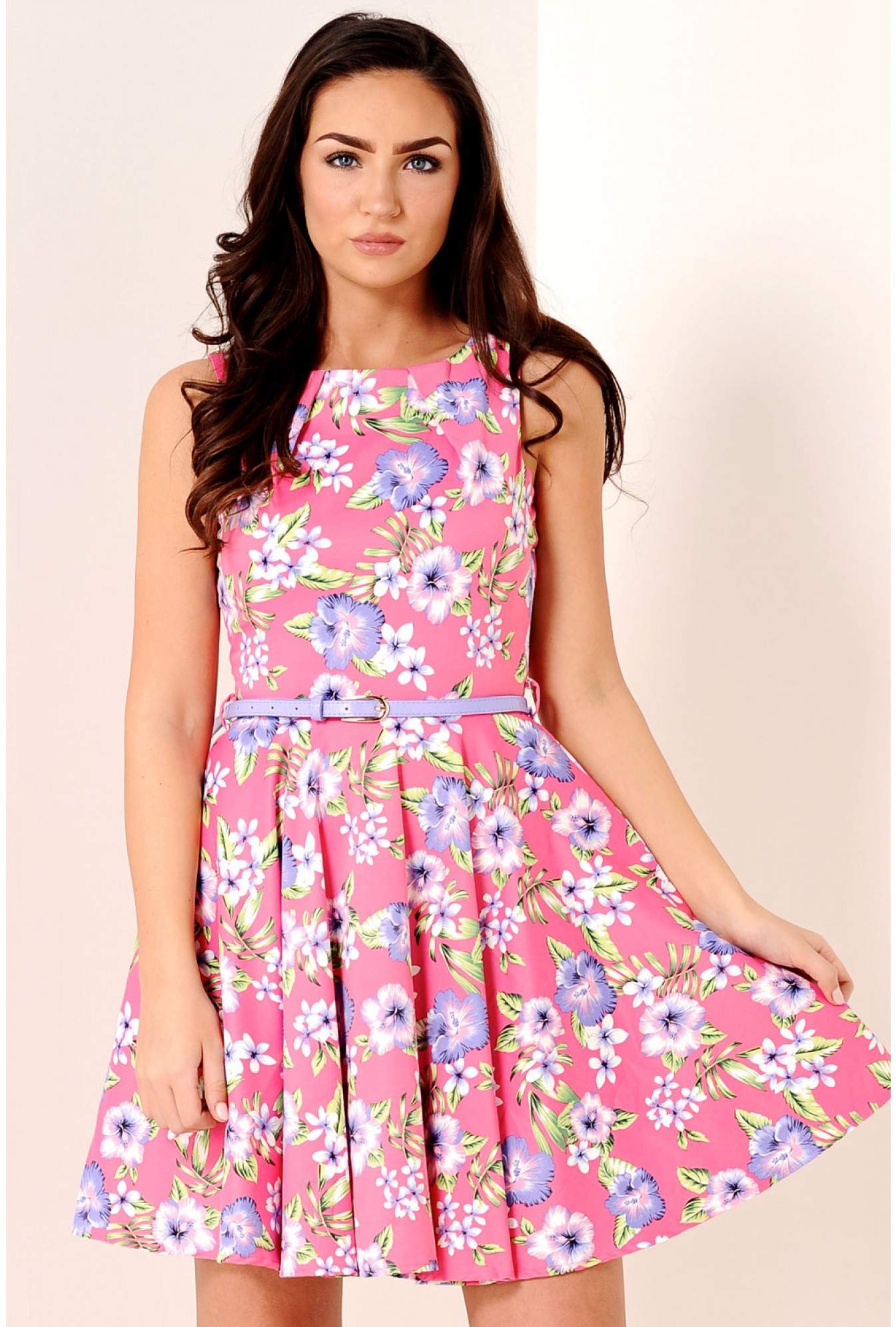 iCLOTHING Jules Floral Belted Dress in Pink | iCLOTHING