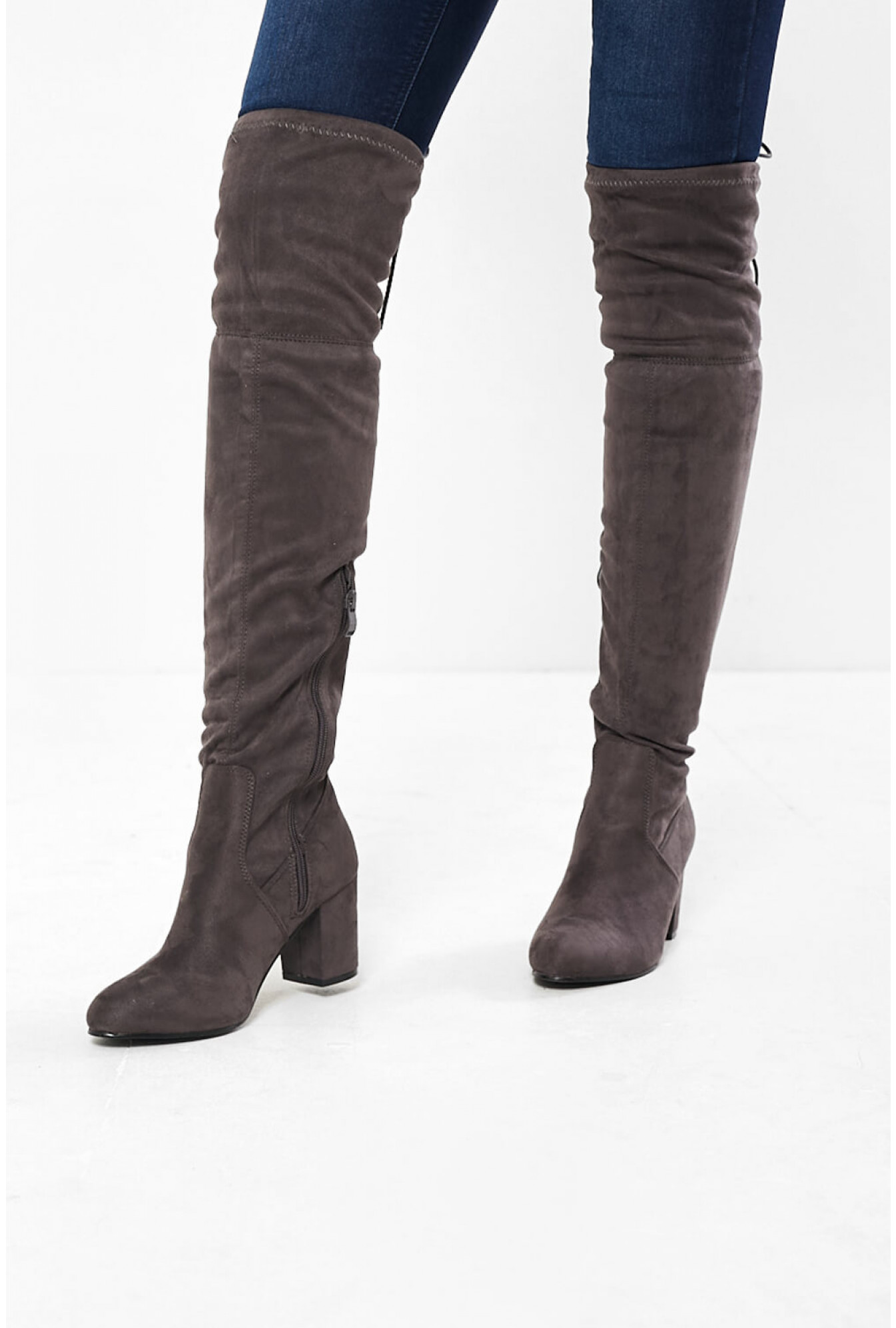 No Doubt Khloe Block Heel Boots in Grey | iCLOTHING
