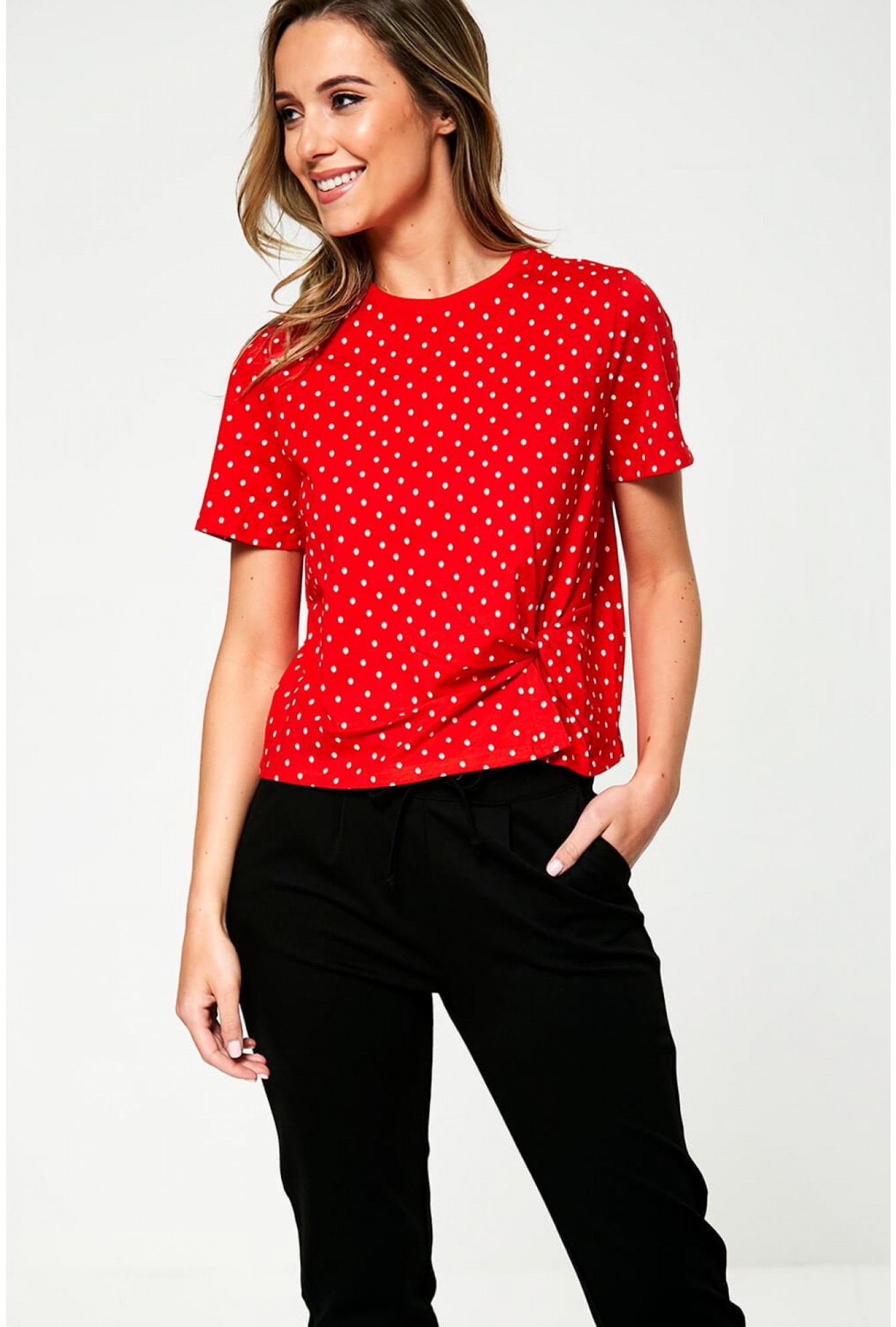 red polka dot t shirt