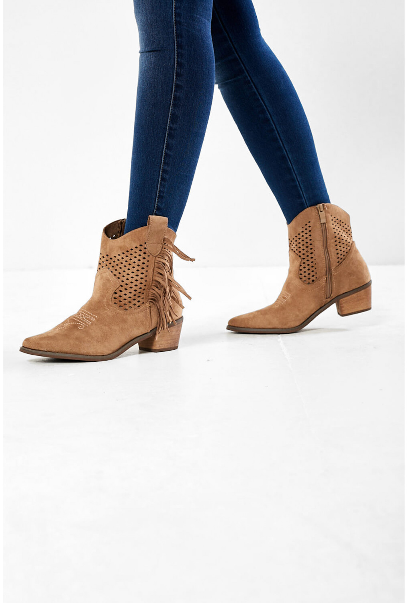 Amber Tassle Ankle Boots in Beige