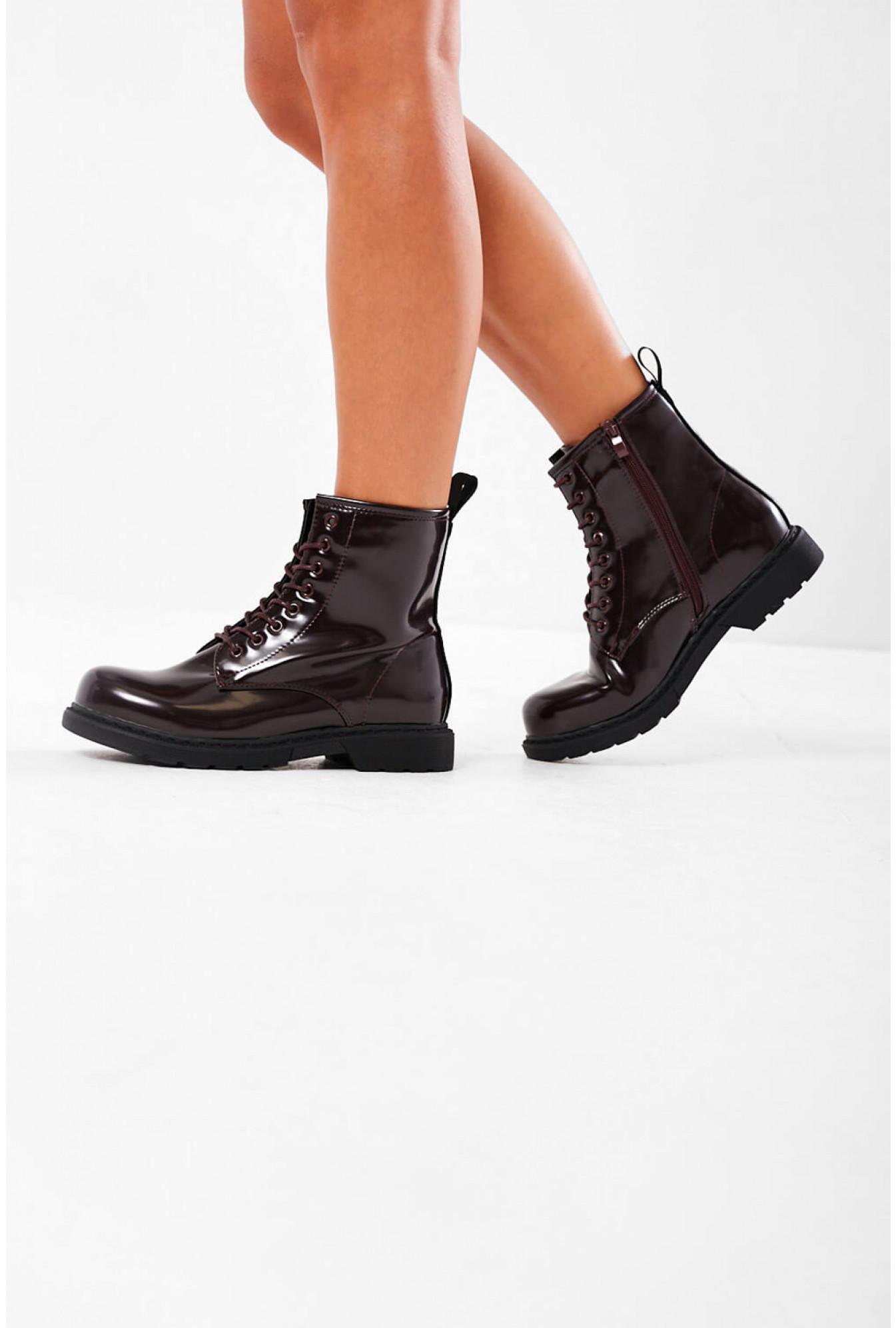 patent chunky boots