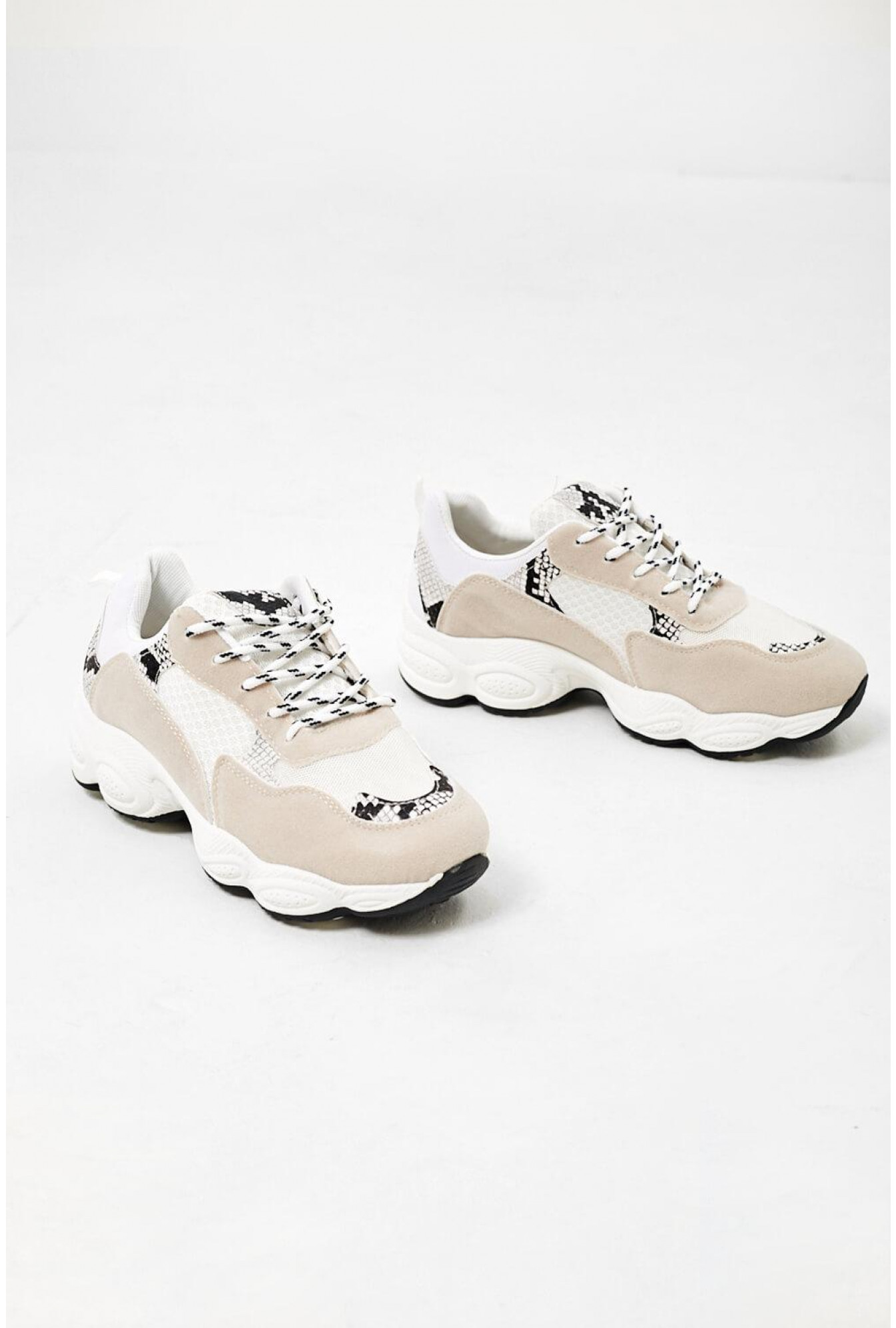 White Snake Contrast Chunky Trainers