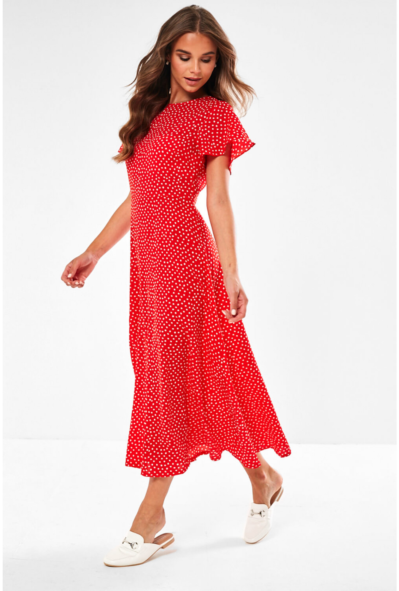 red print dress zara