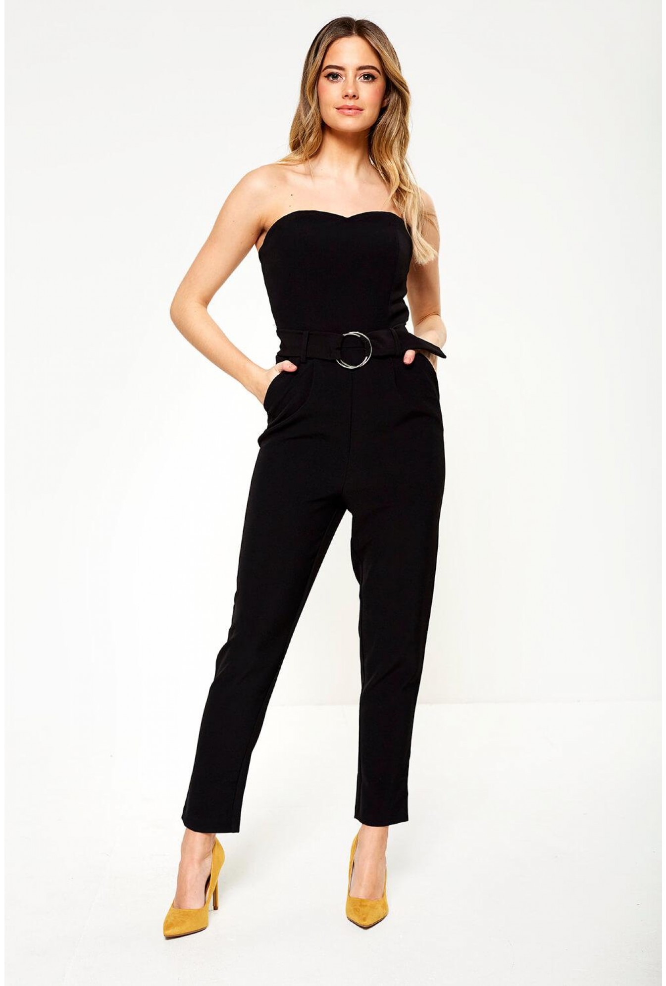 Vila Lyca Strapless Belted Jumpsuit In Black Iclothing
