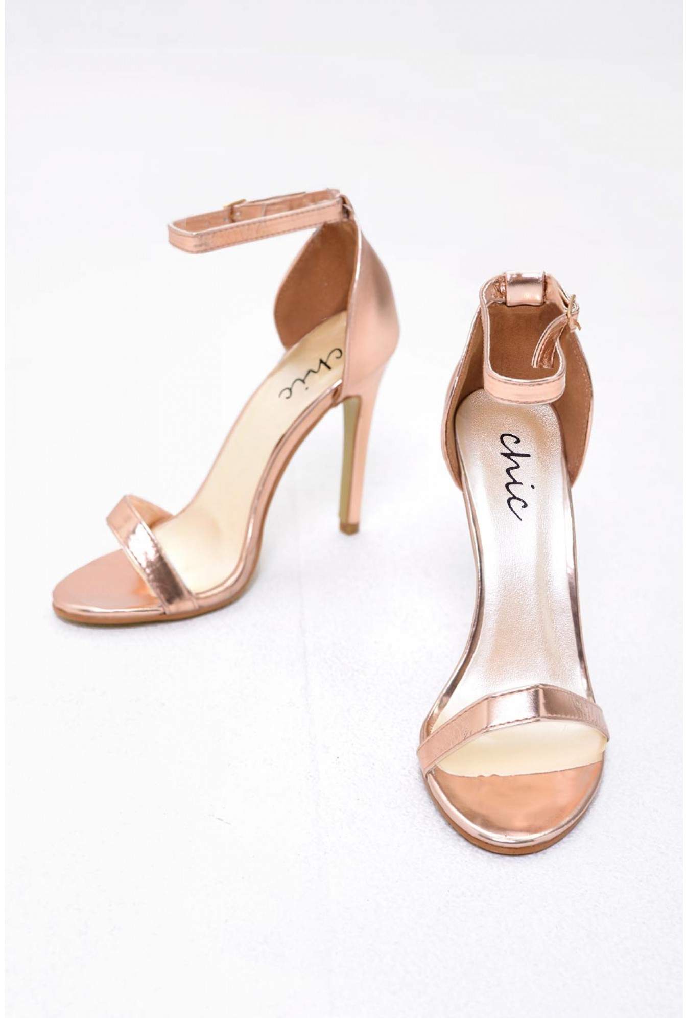 rose gold metallic sandals