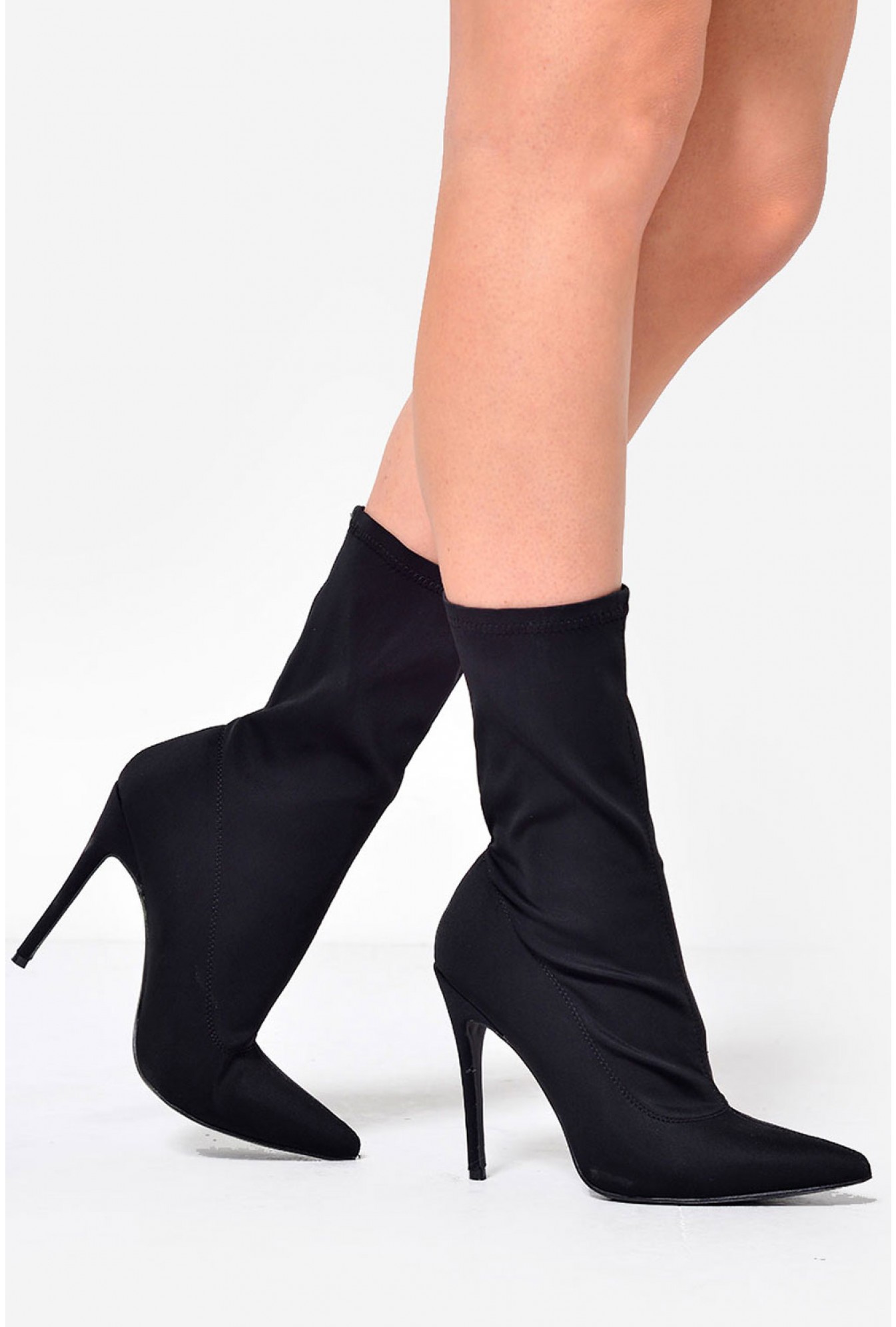 No Doubt Lucille Pointed Toe Sock Boot in Black | iCLOTHING