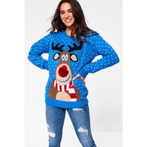 Reindeer Knitted Jumper in Blue | iCLOTHING