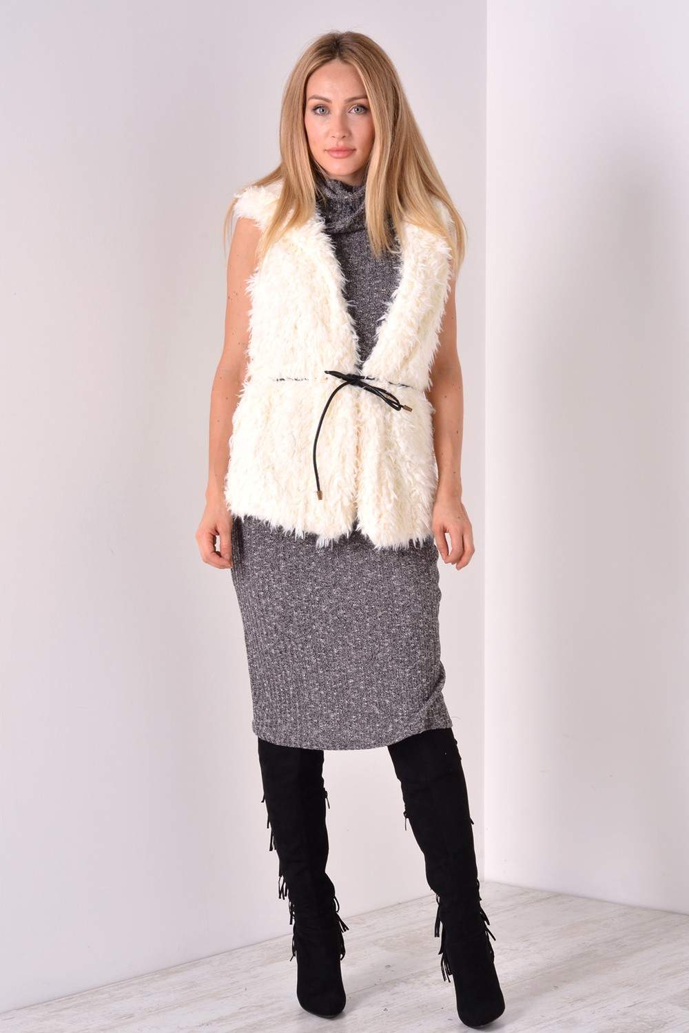USCO Esther Fluffy Hooded Gilet in Cream | iCLOTHING