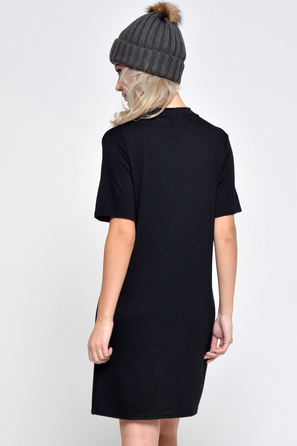 Signature Zara  Cut Out Neck T Shirt  Dress  in Black iCLOTHING