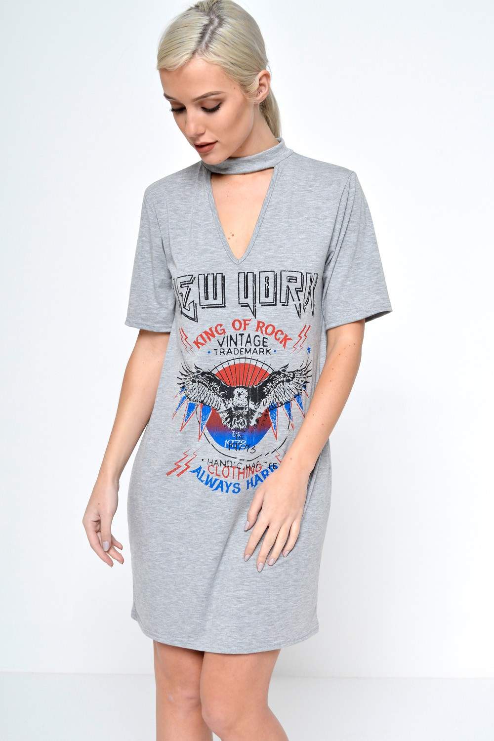 Signature Zara  Cut Out Neck T  Shirt  Dress in Grey iCLOTHING