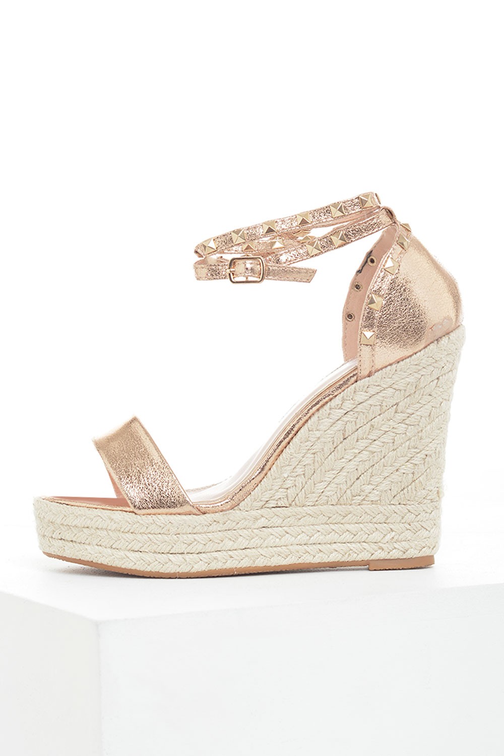 No Doubt Sandy Studded Espadrille Wedges in Rose Gold | iCLOTHING