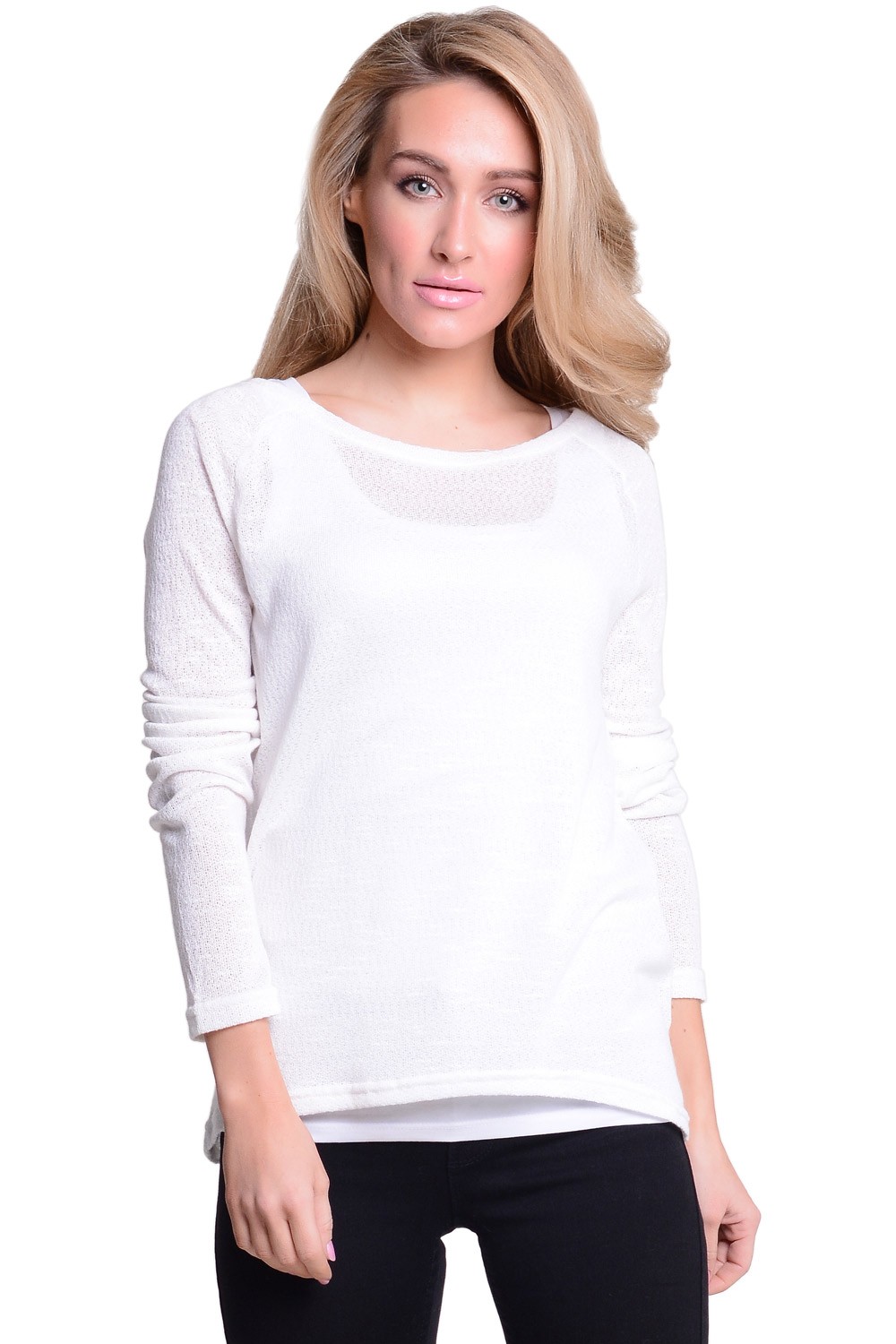Vila Maude Long Sleeve Knit Top in White | iCLOTHING