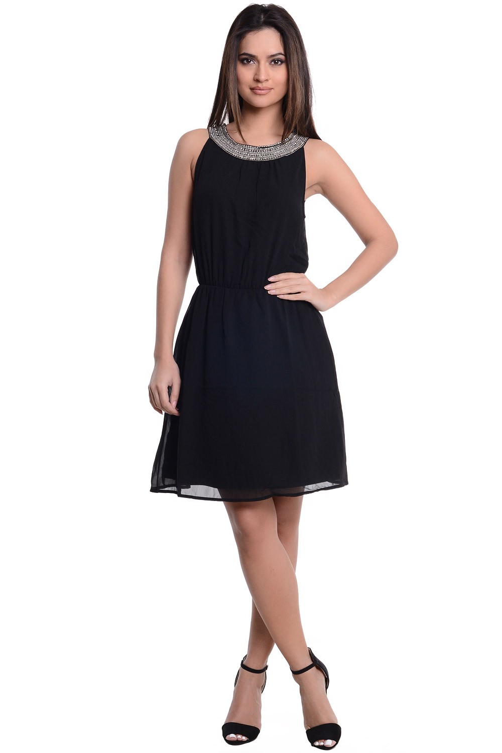 Only Novita Embellished Chiffon Dress in Black | iCLOTHING