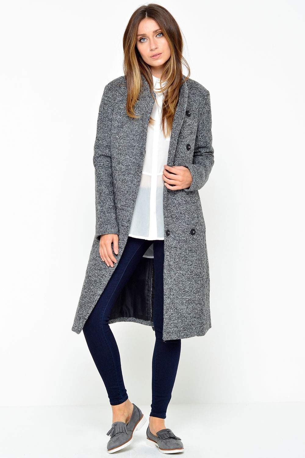 Only Houston Long Wool Coat in Dark Grey | iCLOTHING
