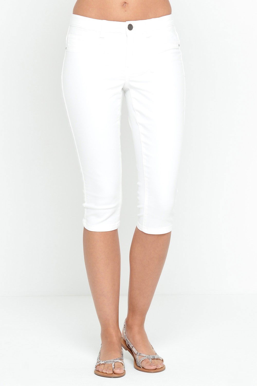 white knee length jeans