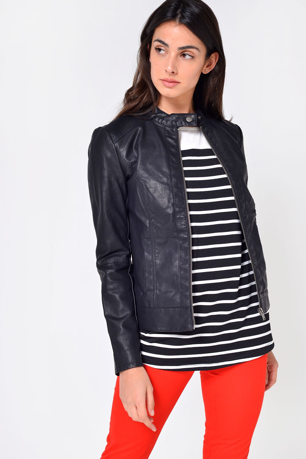 Jacqueline De Young Dallas Faux Leather Jacket in Black | iCLOTHING