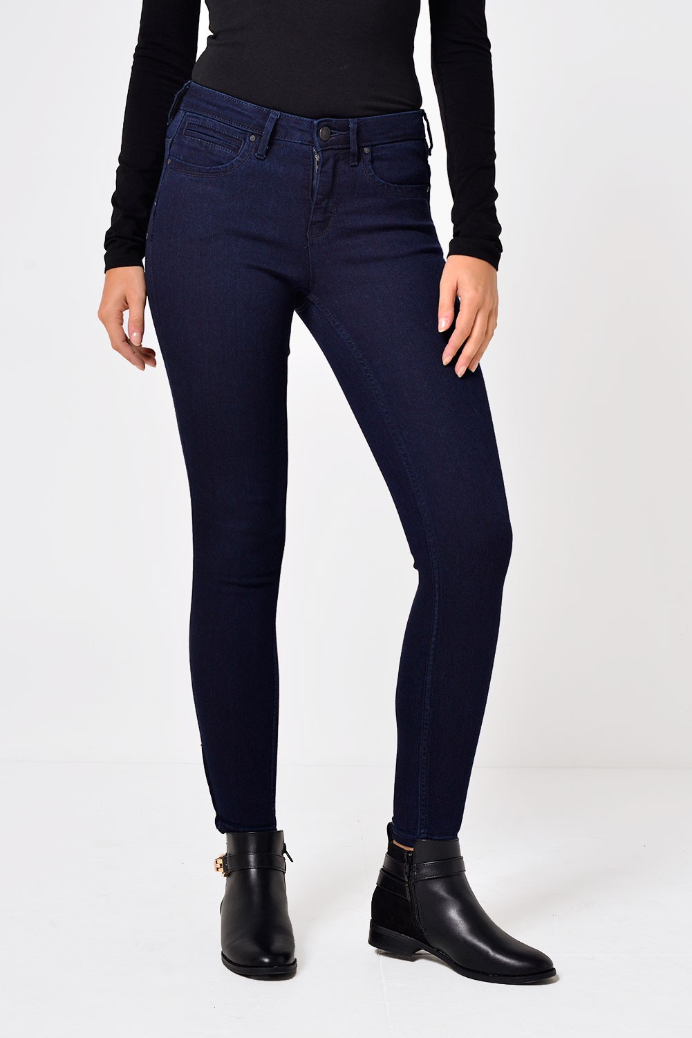 Only Kendell Long Ankle Zip Skinny Jeans in Dark Blue | iCLOTHING