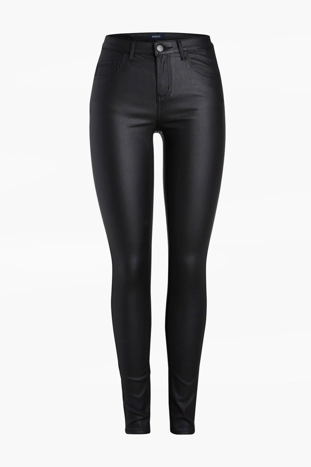 Pieces Five Mid Rise Coated Trousers in Black | iCLOTHING