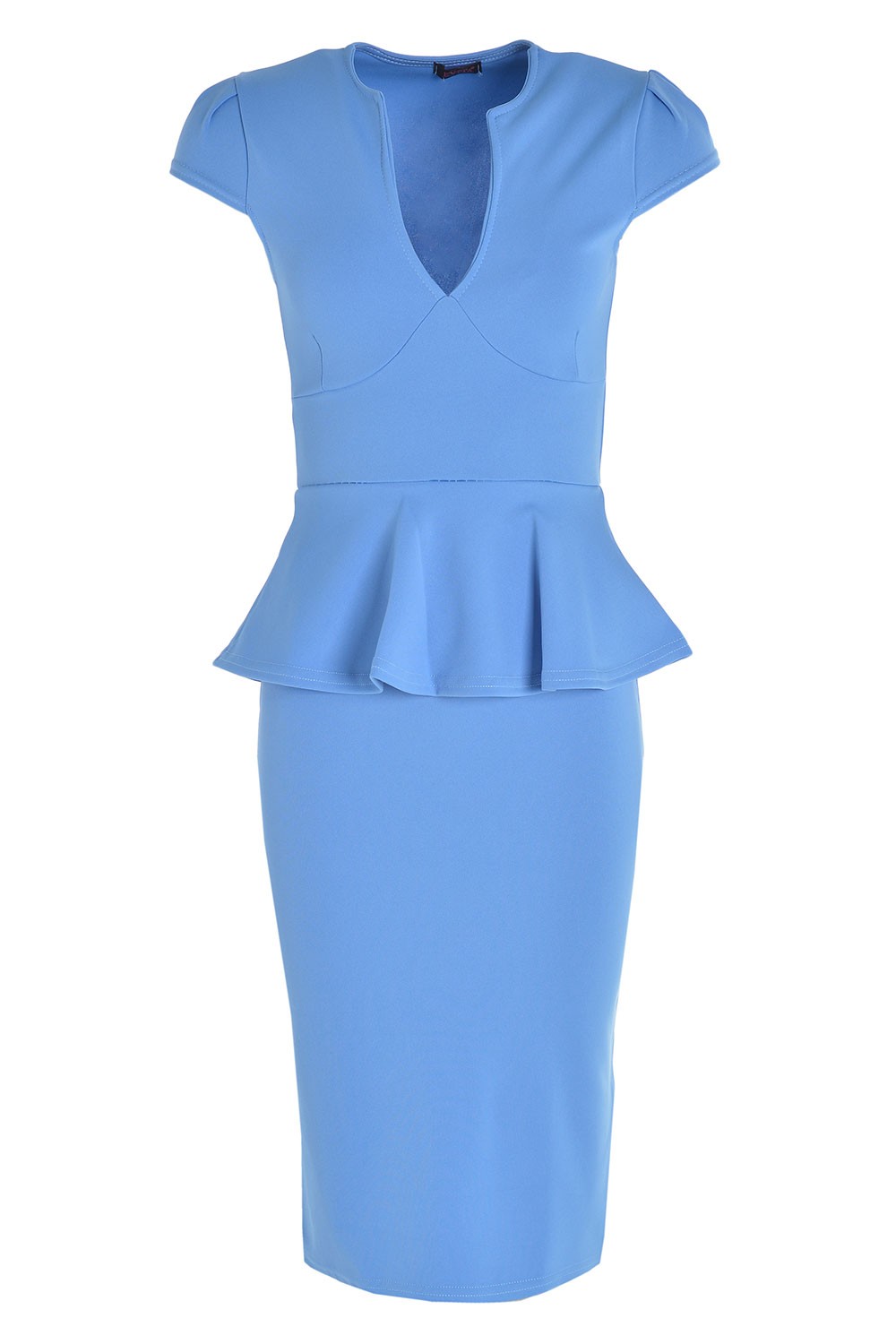Evita Bianca Peplum Midi Dress in Sky Blue | iCLOTHING