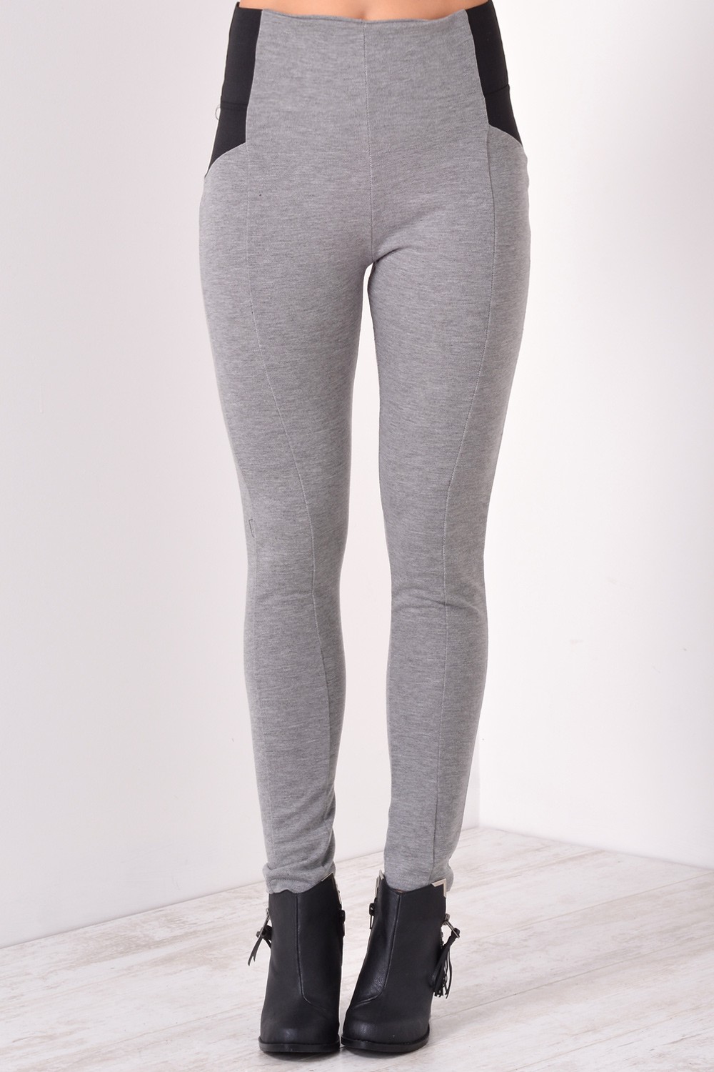 Martha Elastic Legging Trousers in Grey | iCLOTHING