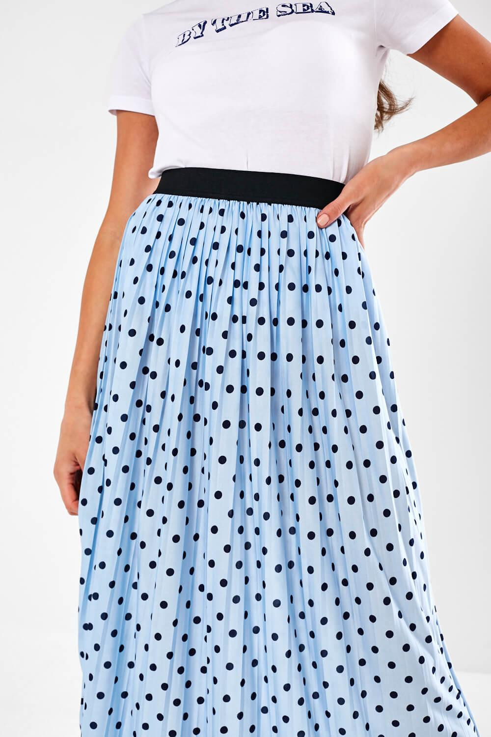 Disco Polka Dot Plisse Skirt in Blue