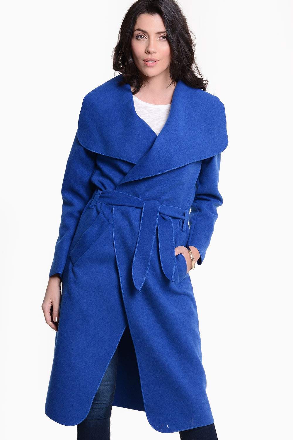 Faith Belted Wrap Coat in Blue | iCLOTHING