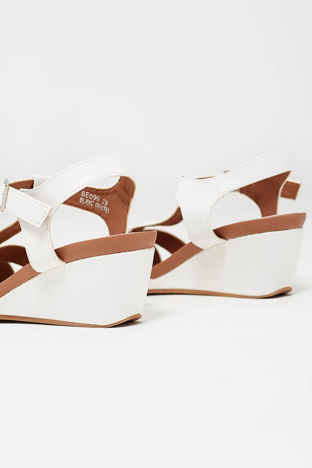 No Doubt White Ankle Strap Wedge Sandals | iCLOTHING