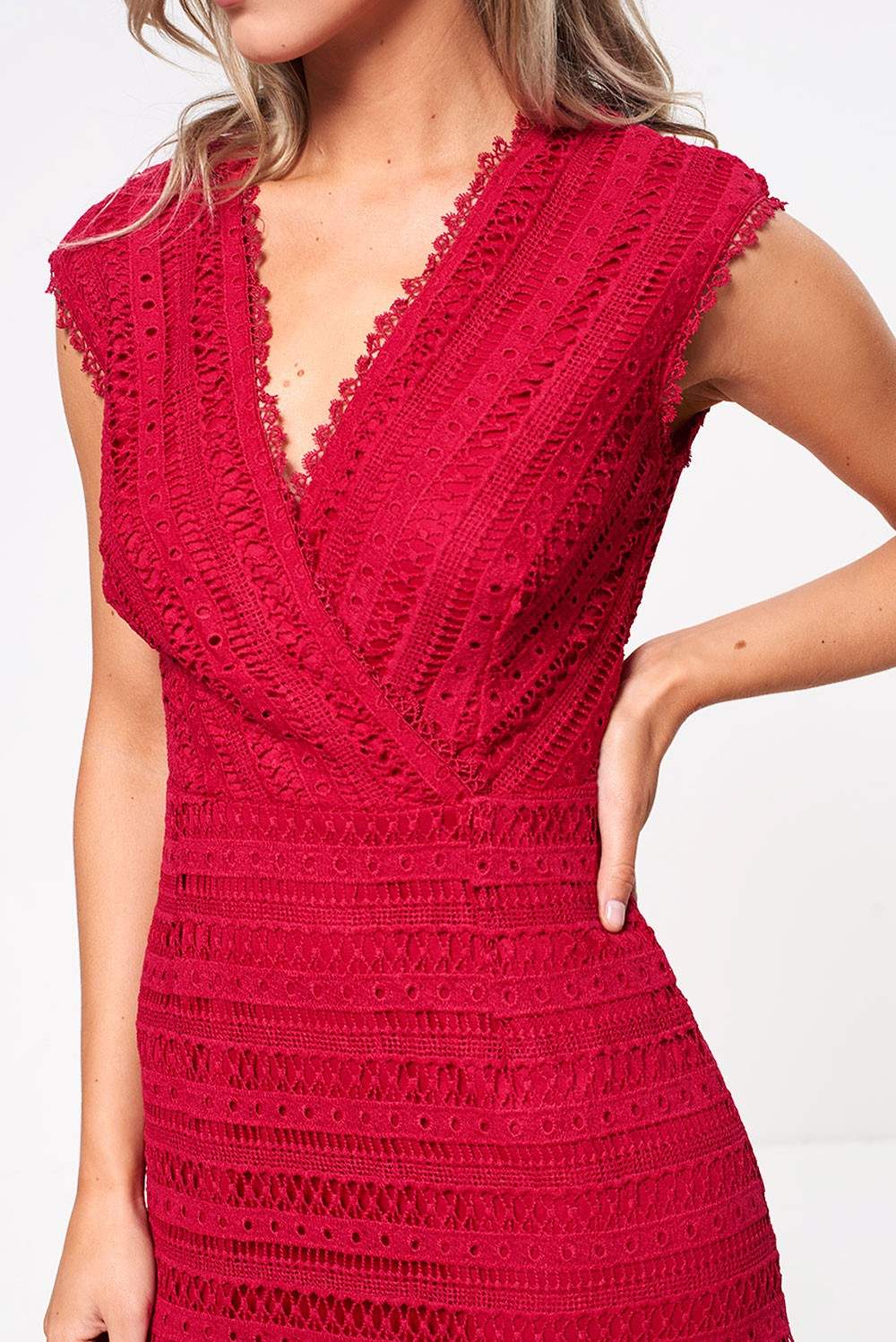 Marc Angelo Tania Crochet Peplum Hem Dress in Berry | iCLOTHING