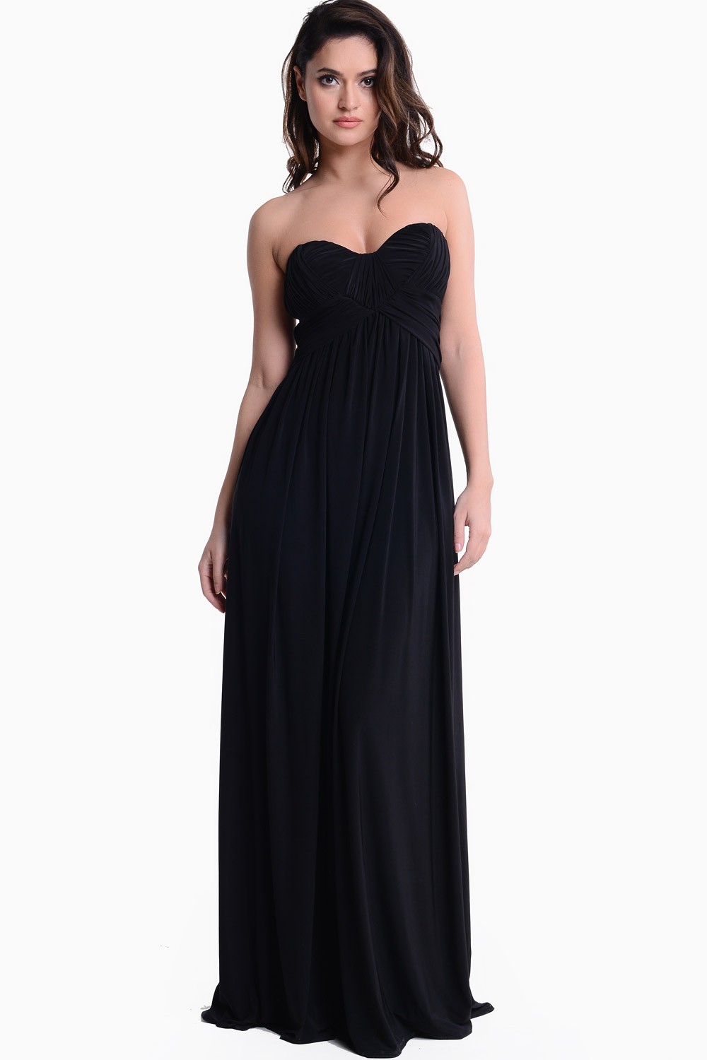 Goddiva Kate Ruched Sweetheart Neckline Maxi Dress In Black Iclothing