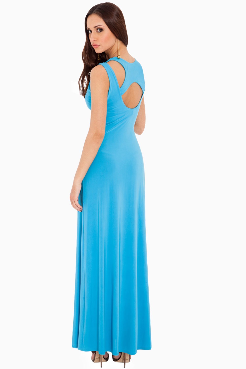 Denise Cut Out Racer Back Maxi Dress in Turquoise | iCLOTHING
