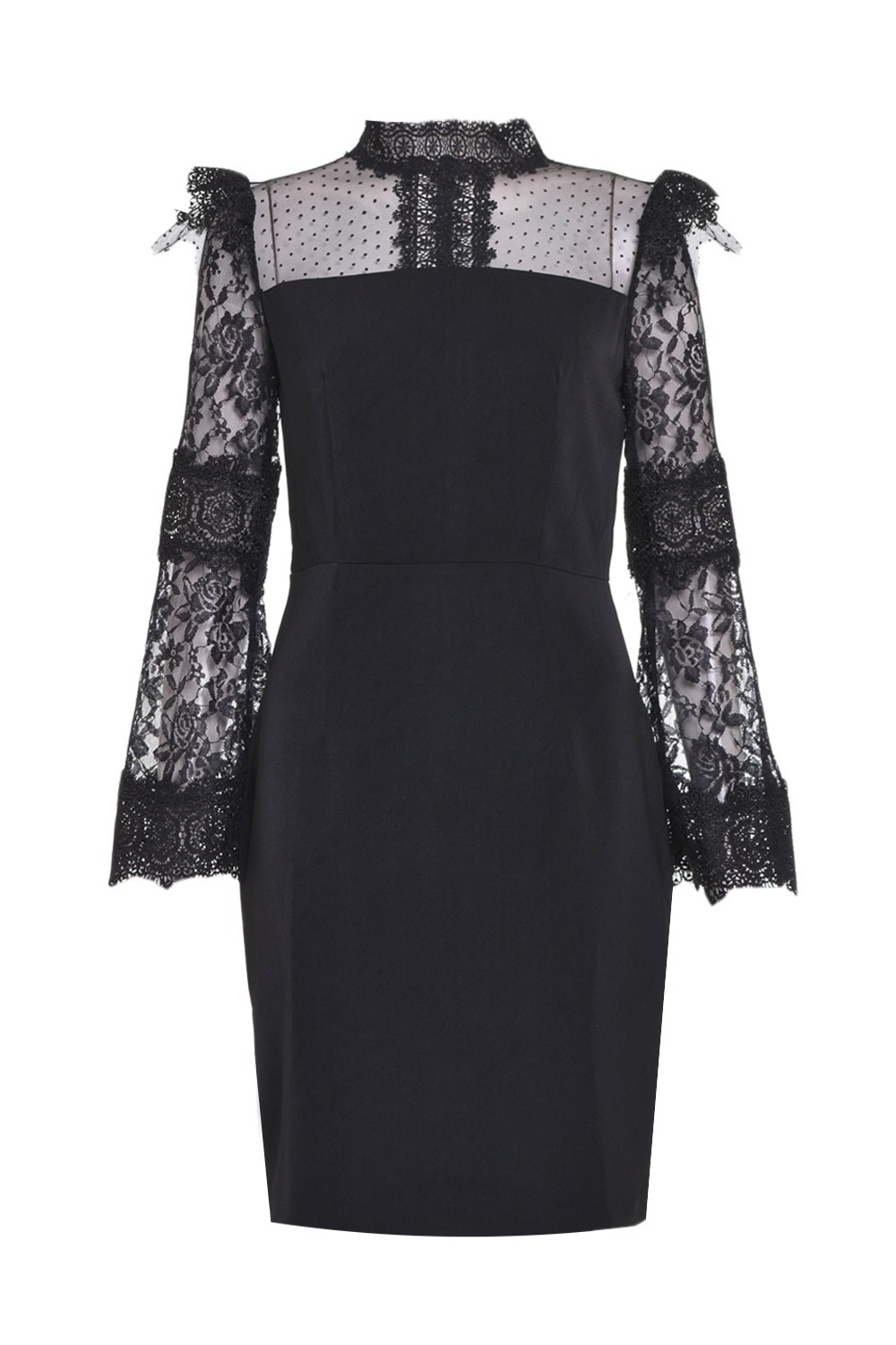 Stella Myla L/S Lace Contrast Dress in Black | iCLOTHING