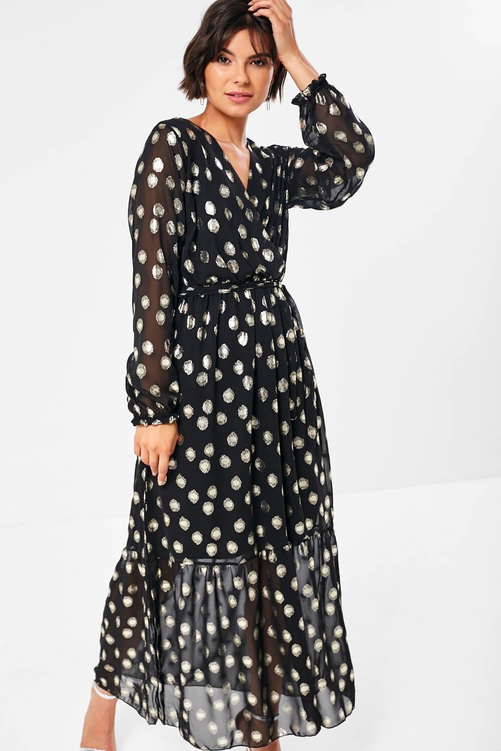 Meryl Dot Print Dress in Black | iCLOTHING